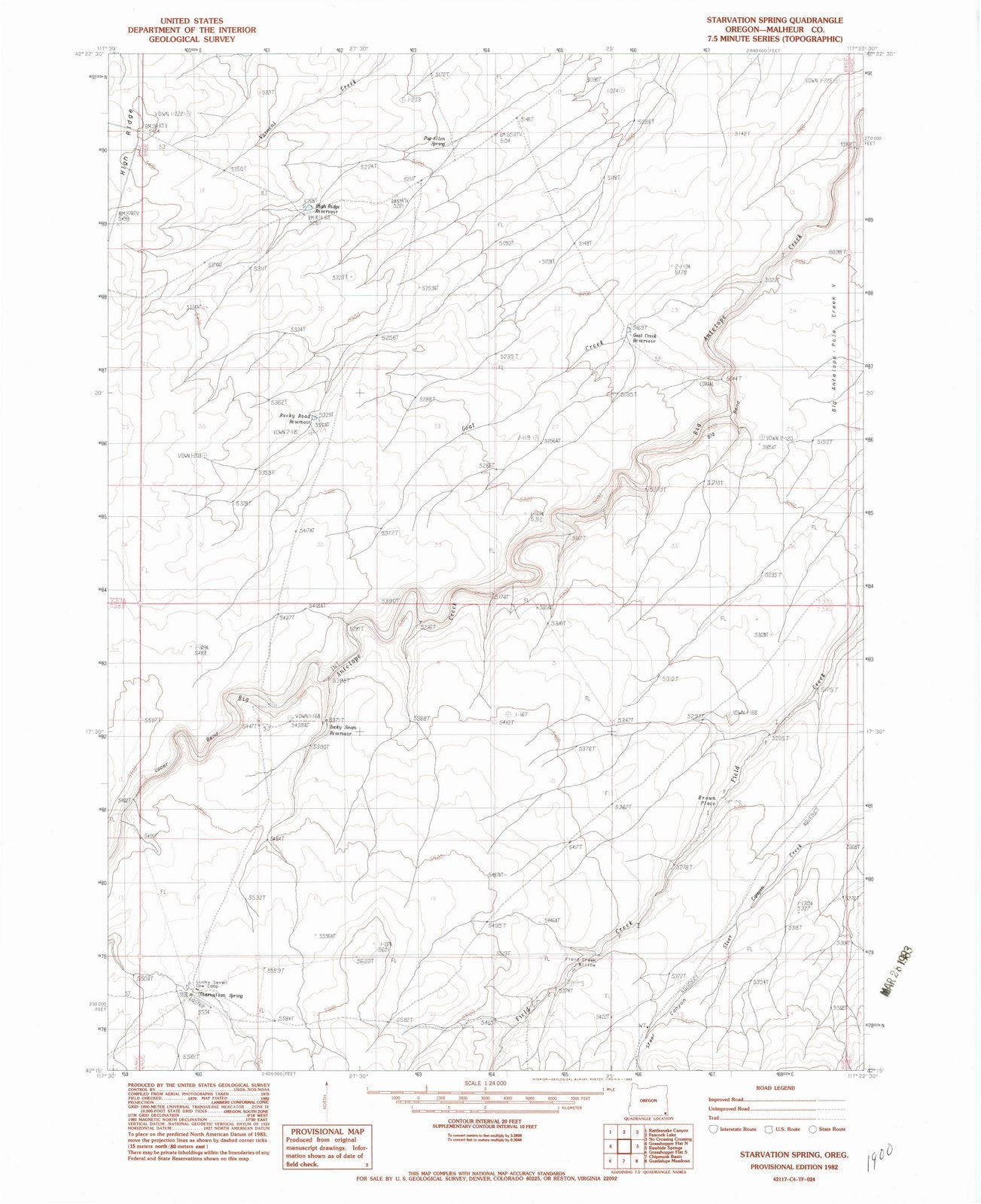 1982 Starvation Spring, OR - Oregon - USGS Topographic Map