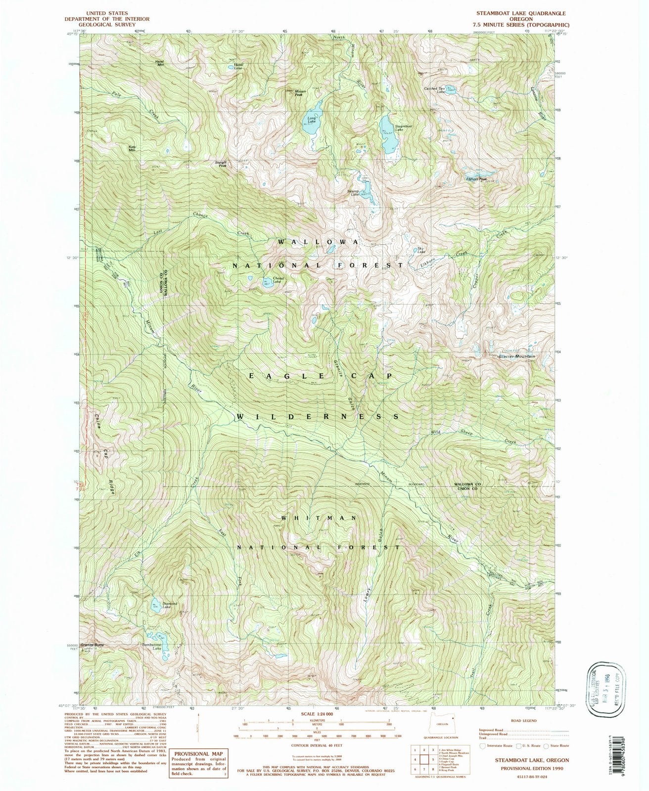 1990 Steamboat Lake, OR - Oregon - USGS Topographic Map
