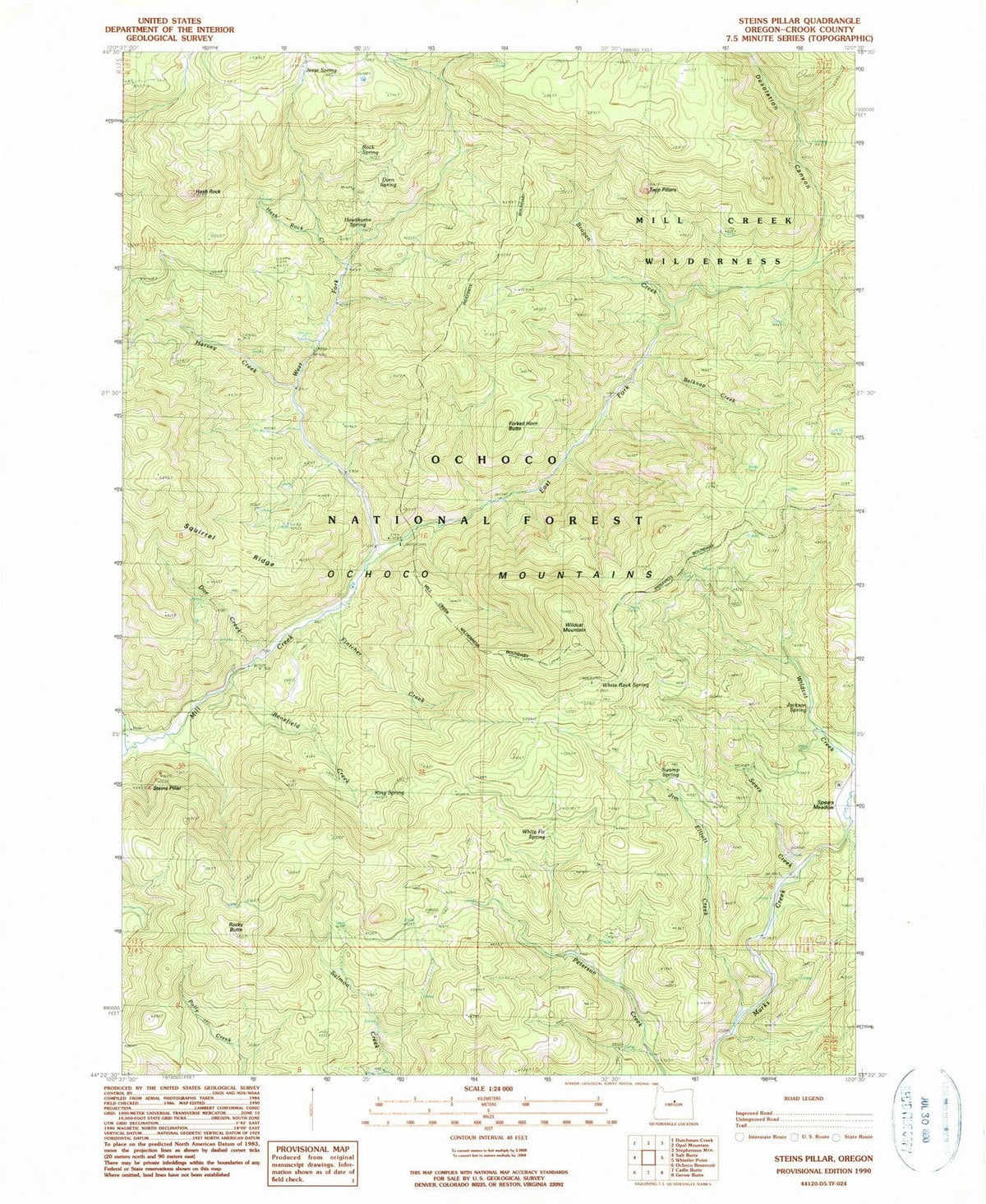 1990 Steins Pillar, OR - Oregon - USGS Topographic Map
