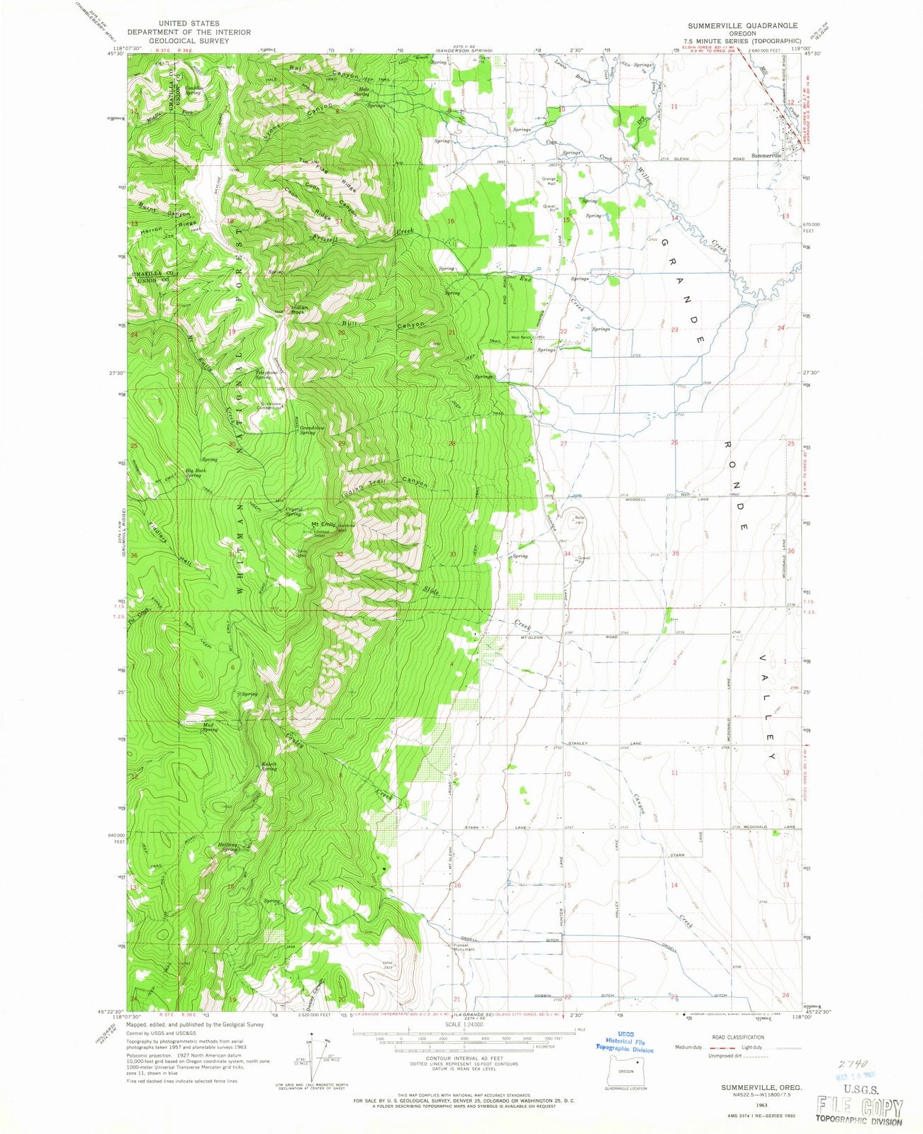 1963 Summerville, OR - Oregon - USGS Topographic Map