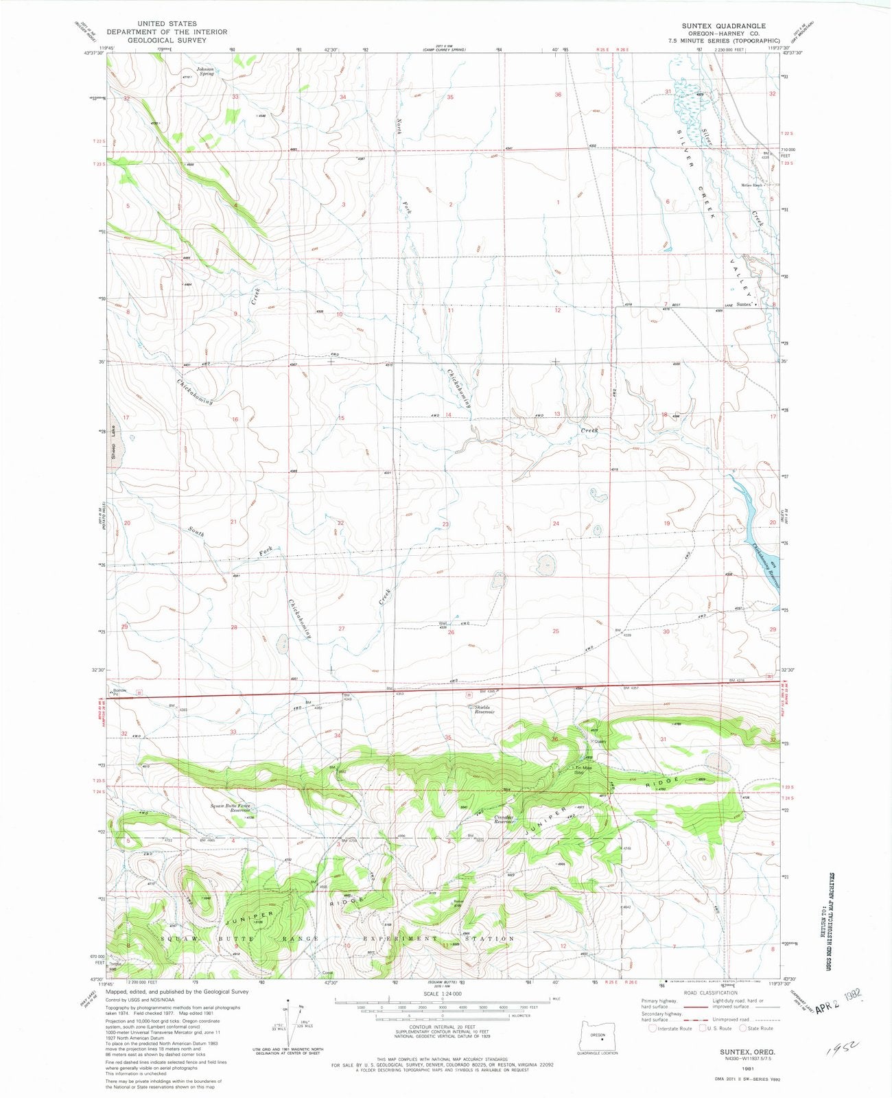1981 Suntex, OR - Oregon - USGS Topographic Map