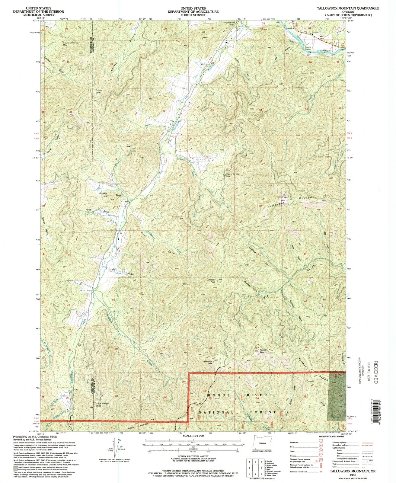 1996 Tallowbox Mountain, OR - Oregon - USGS Topographic Map