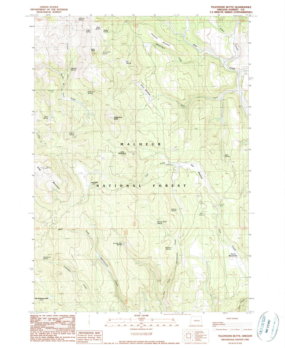 1990 Telephone Butte, OR - Oregon - USGS Topographic Map