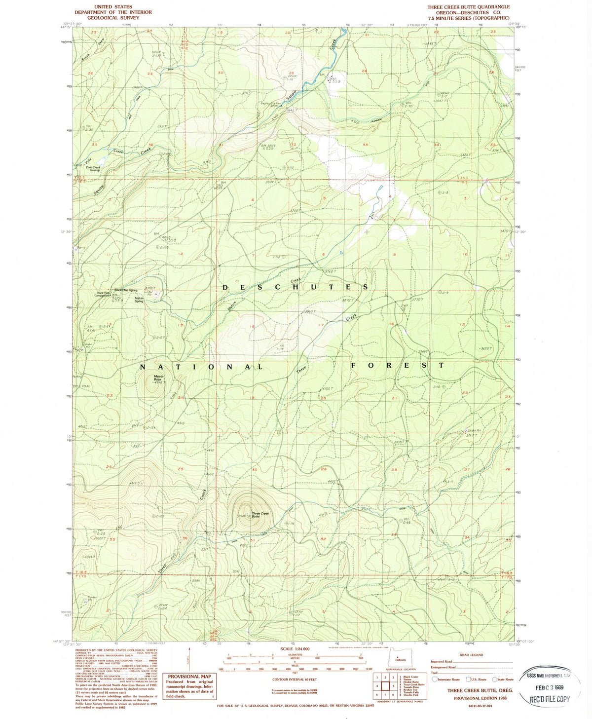 1988 Three Creek Butte, OR - Oregon - USGS Topographic Map
