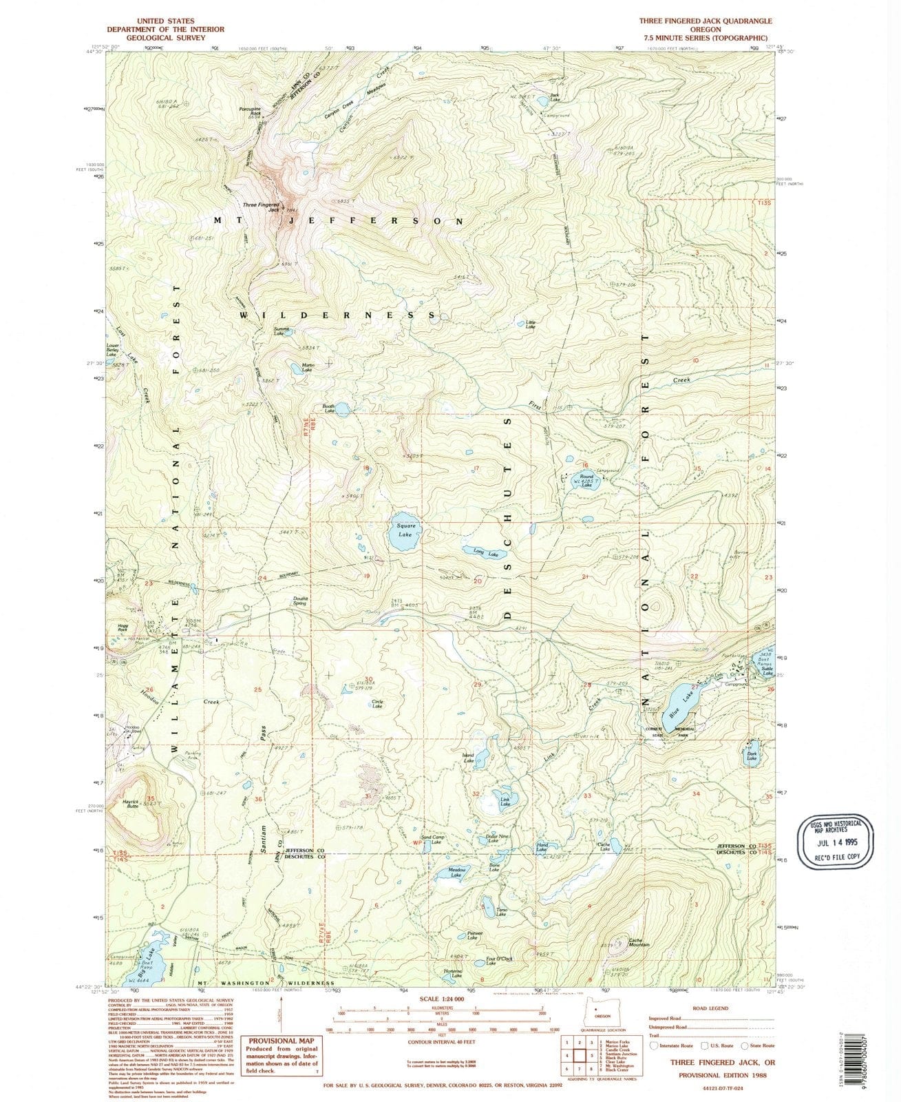1988 Three Fingered Jack, OR - Oregon - USGS Topographic Map