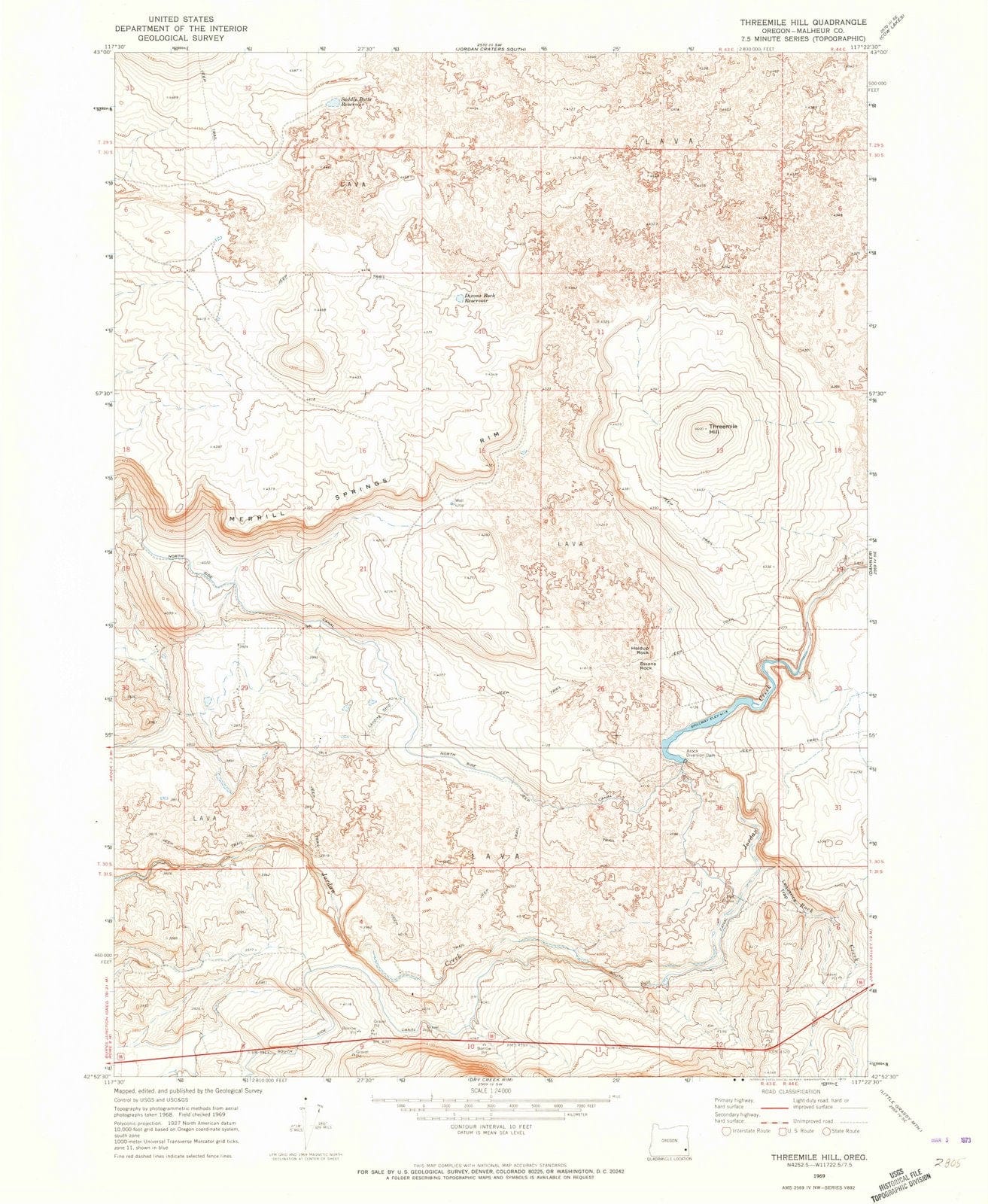 1969 Threemile Hill, OR - Oregon - USGS Topographic Map