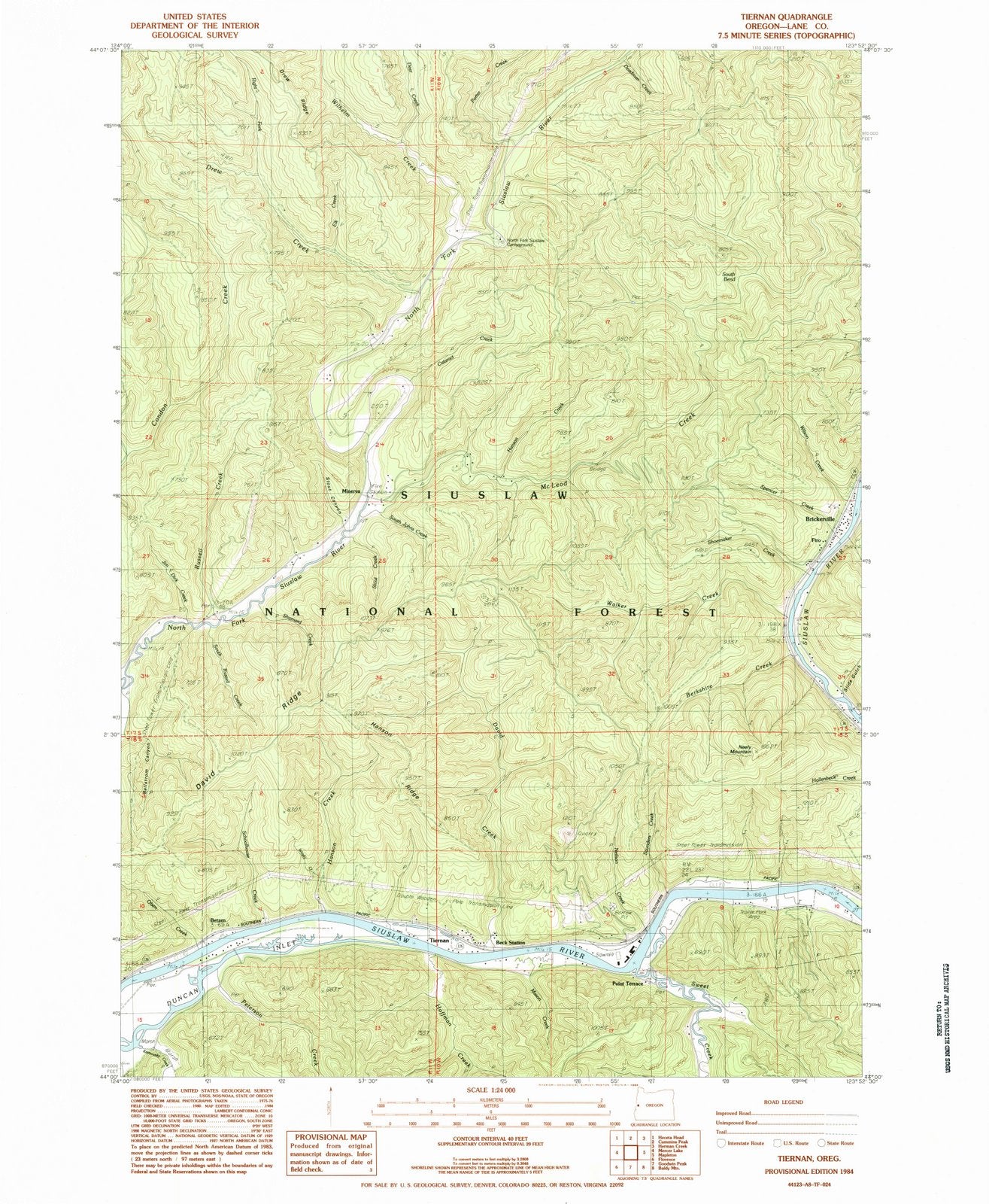 1984 Tiernan, OR - Oregon - USGS Topographic Map