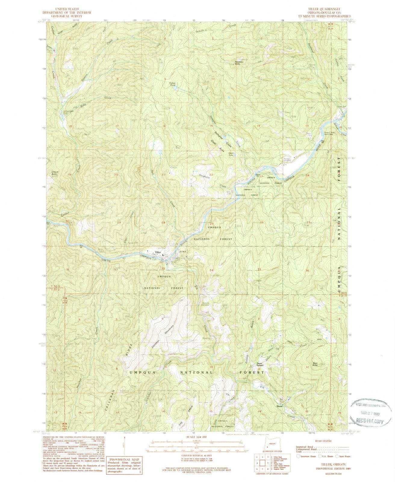 1989 Tiller, OR - Oregon - USGS Topographic Map