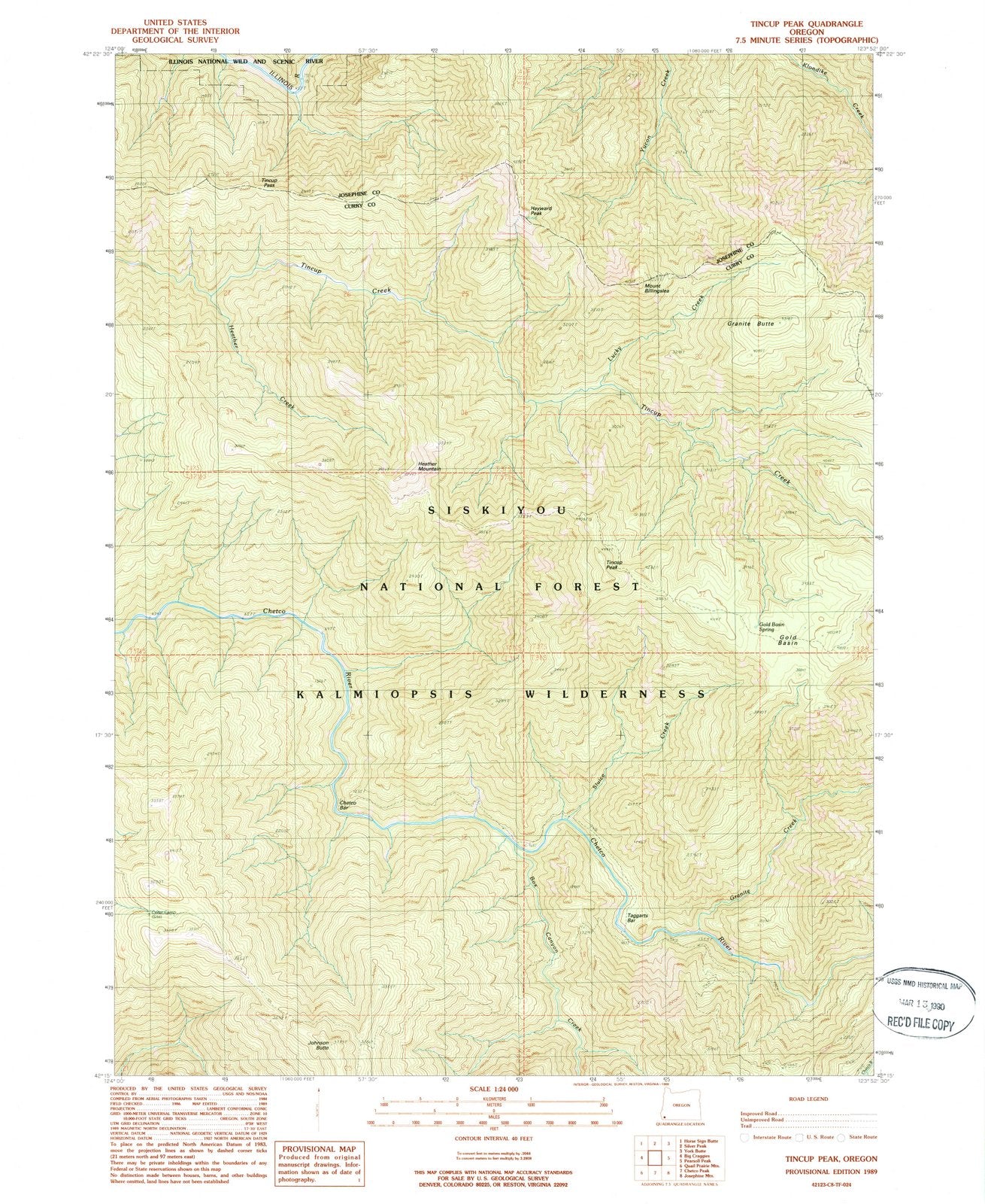1989 Tincup Peak, OR - Oregon - USGS Topographic Map