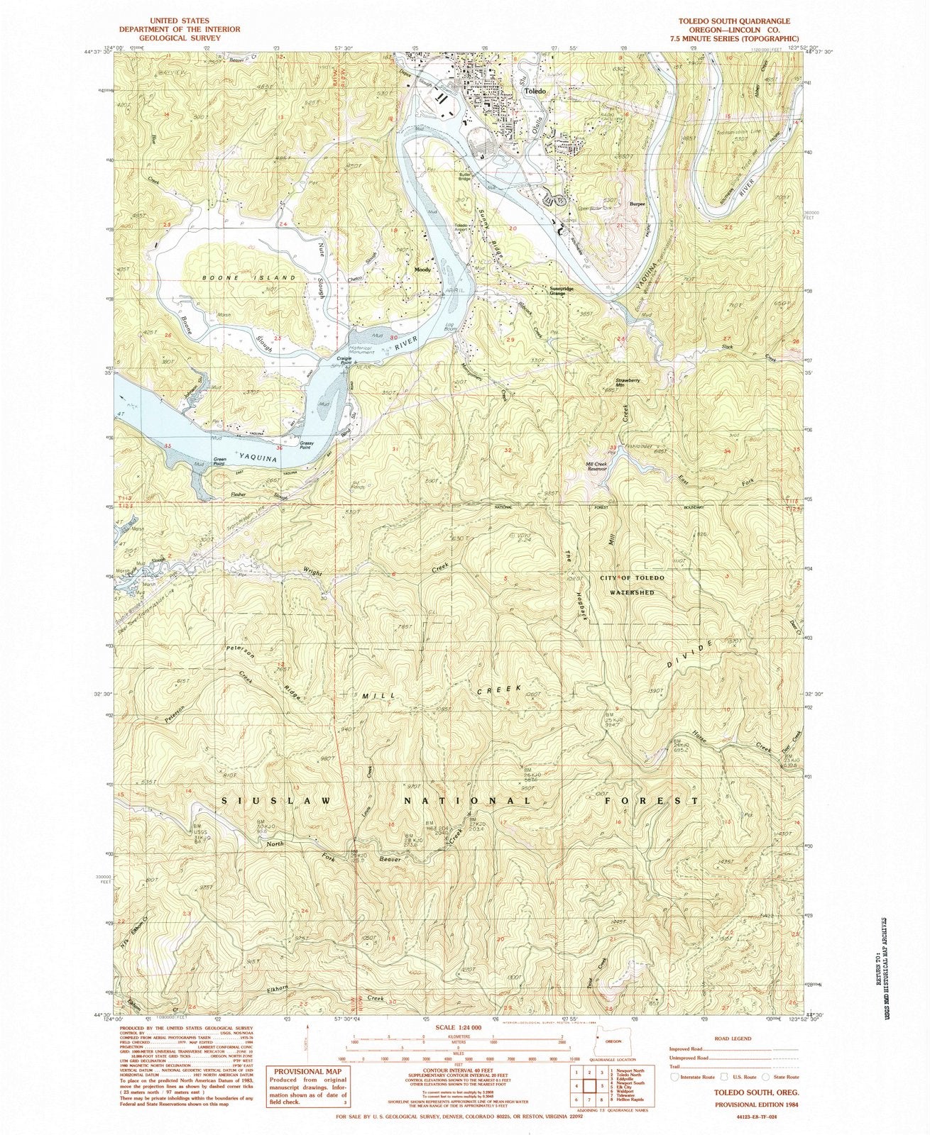 1984 Toledo South, OR - Oregon - USGS Topographic Map