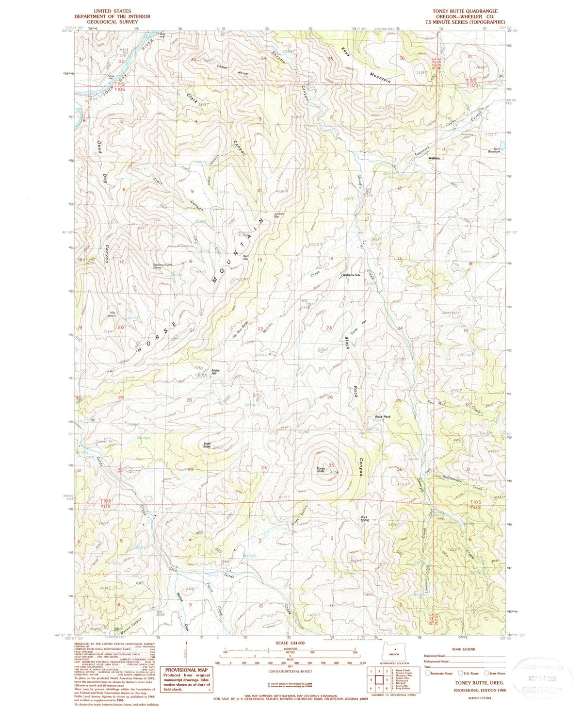 1988 Toney Butte, OR - Oregon - USGS Topographic Map