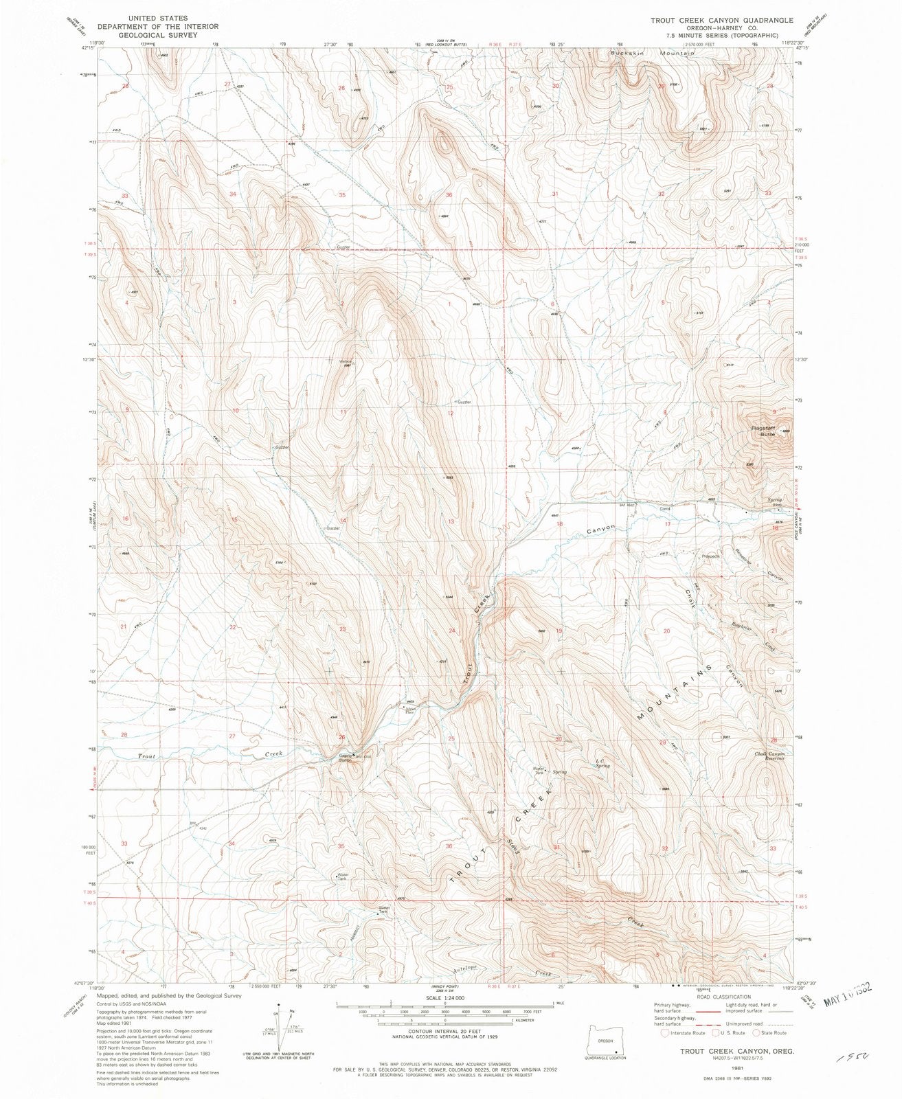 1981 Trout Creek Canyon, OR - Oregon - USGS Topographic Map