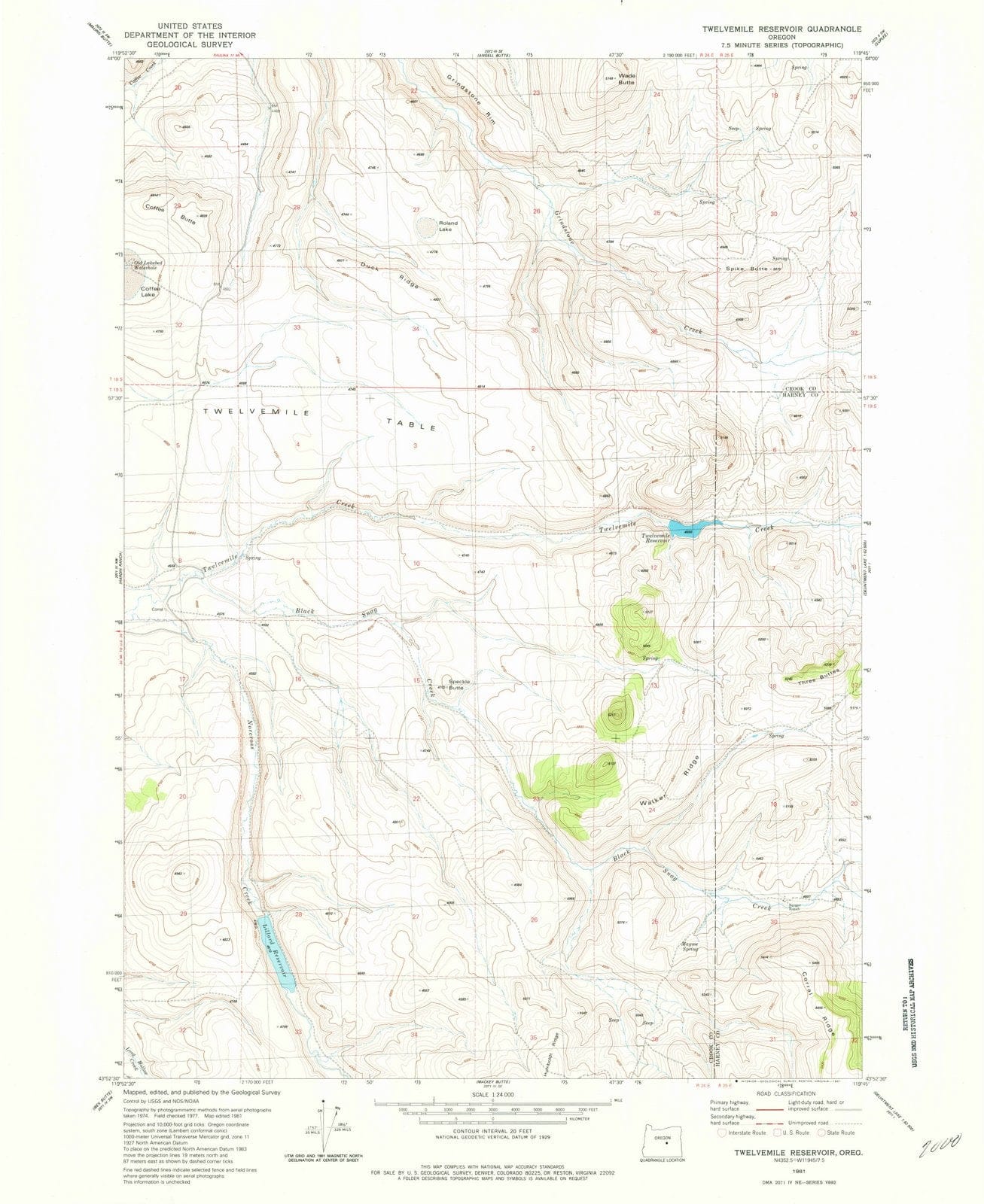 1981 Twelvemile Reservoir, OR - Oregon - USGS Topographic Map