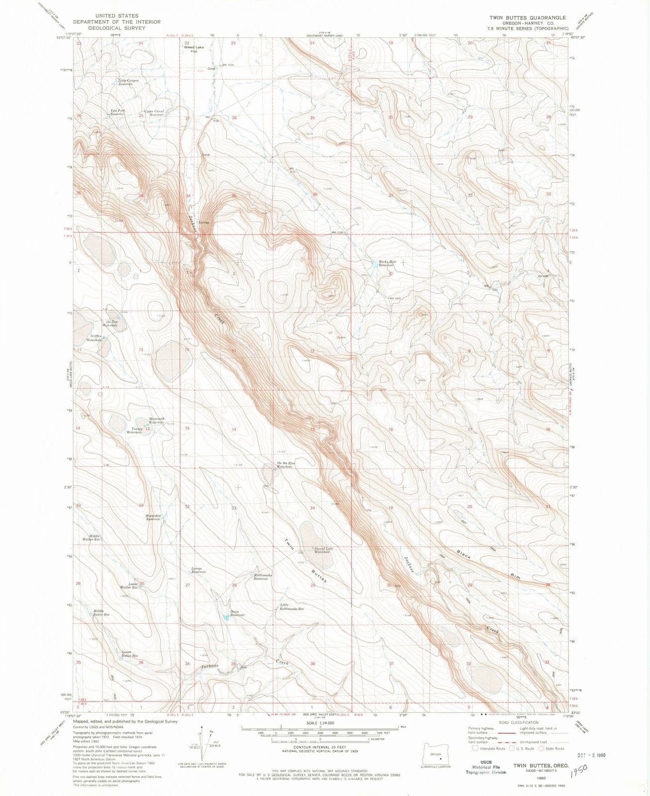 1980 Twin Buttes, OR - Oregon - USGS Topographic Map