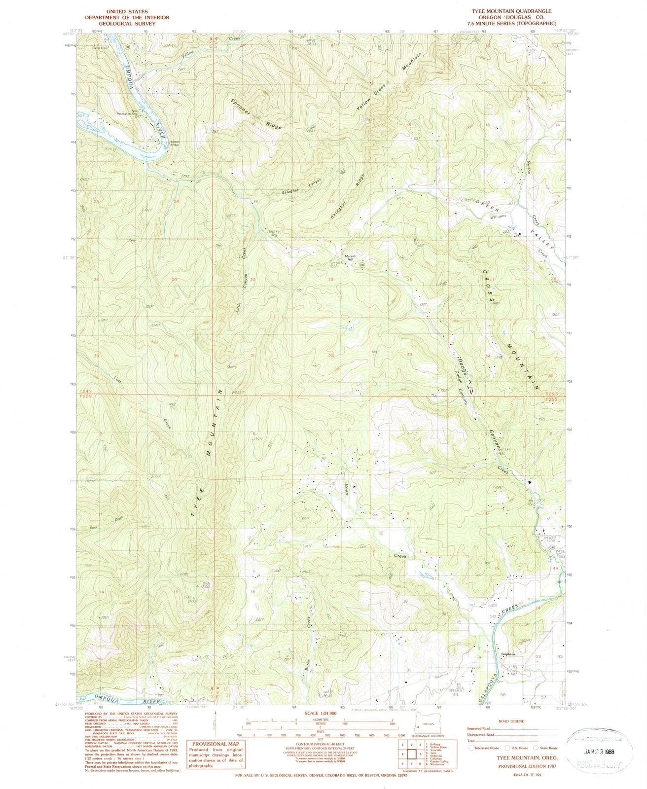 1987 Tyee Mountain, OR - Oregon - USGS Topographic Map