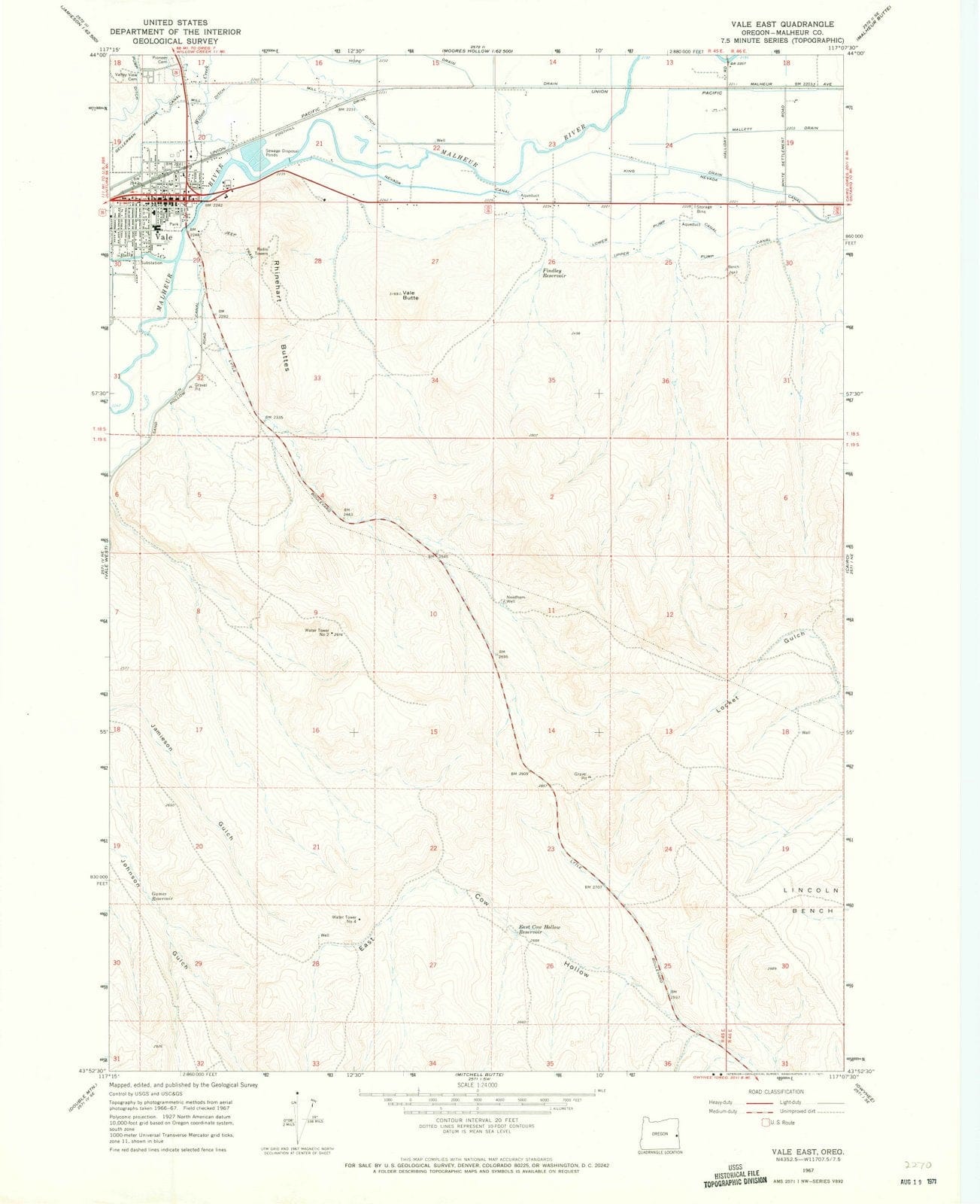 1967 Vale East, OR - Oregon - USGS Topographic Map