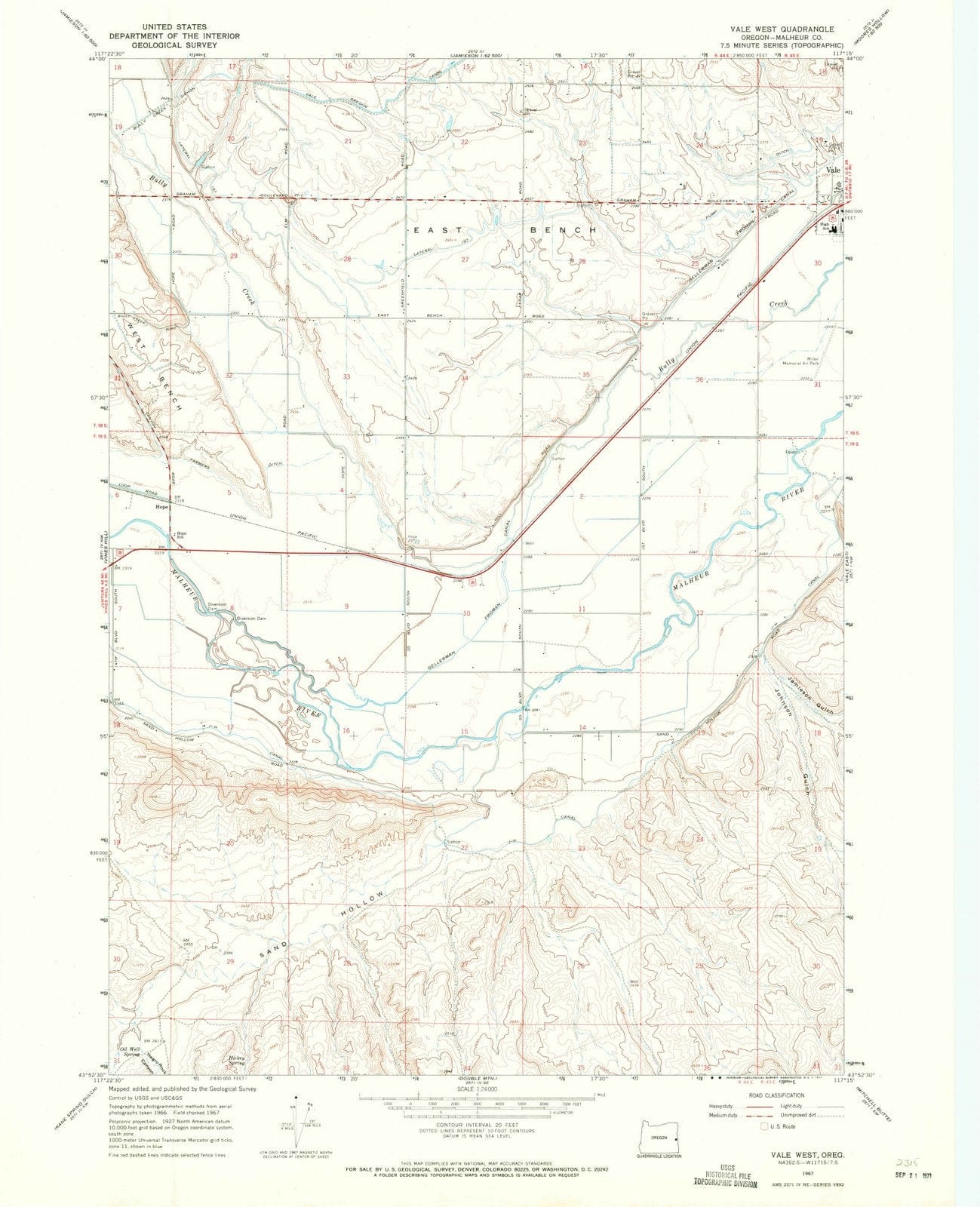 1967 Vale West, OR - Oregon - USGS Topographic Map