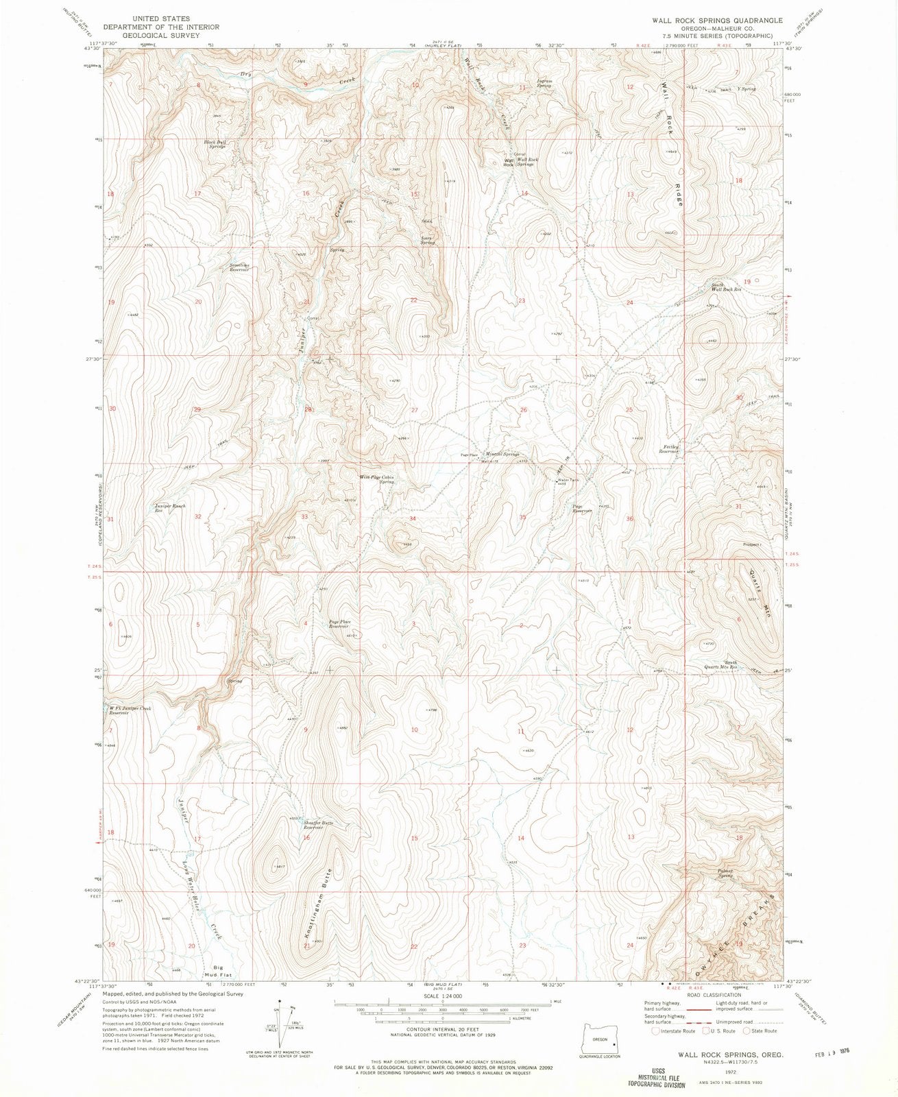 1972 Wall Rock Springs, OR - Oregon - USGS Topographic Map