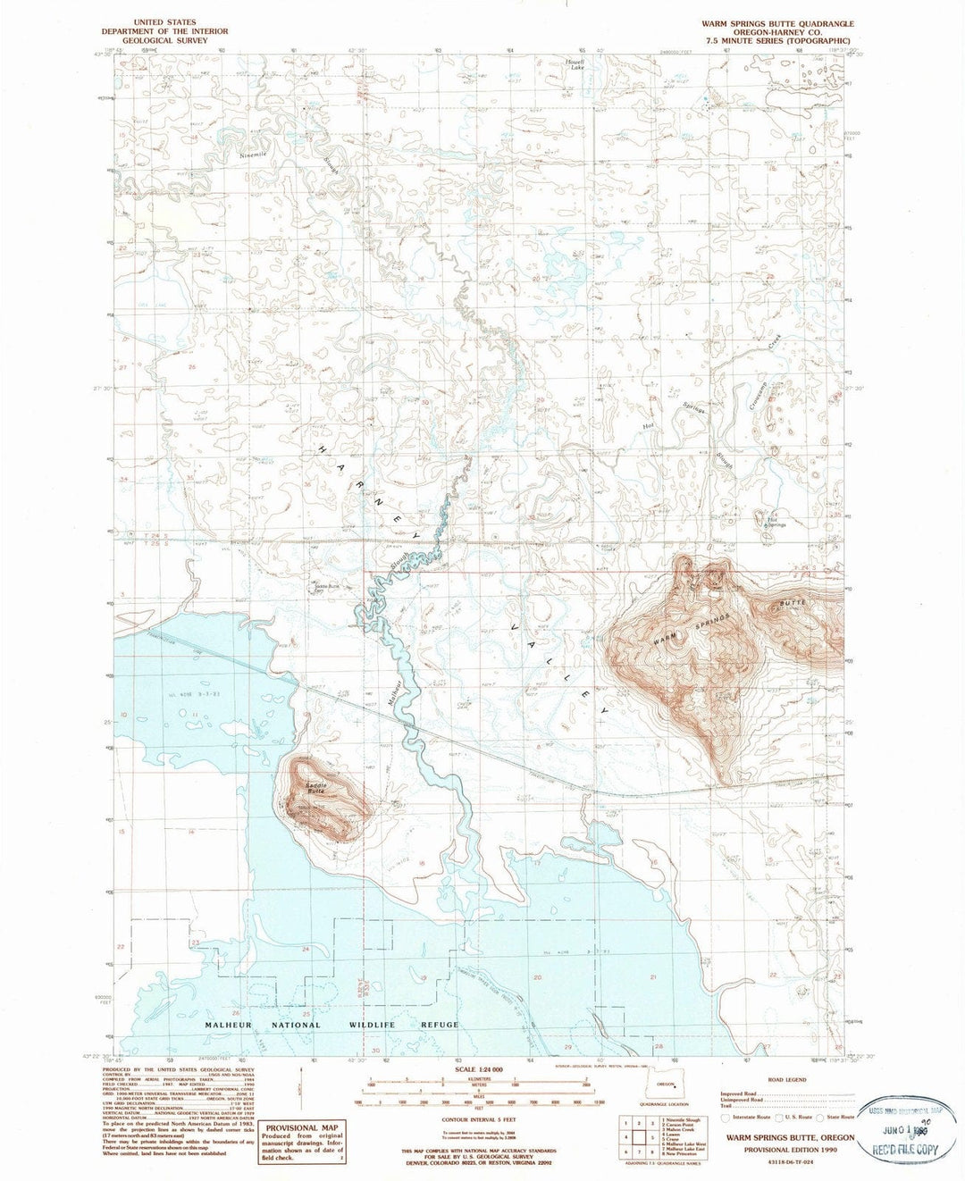 1990 Warm Springs Butte, OR - Oregon - USGS Topographic Map