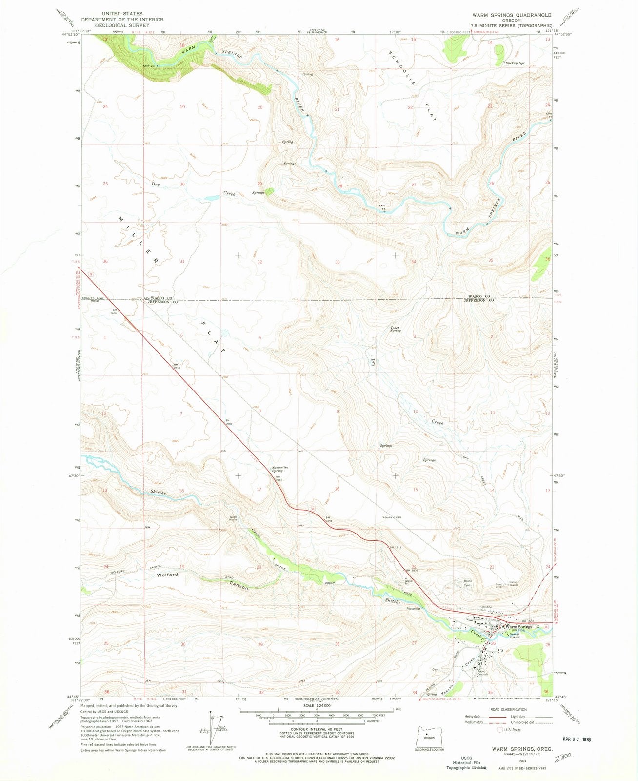 1963 Warm Springs, OR - Oregon - USGS Topographic Map