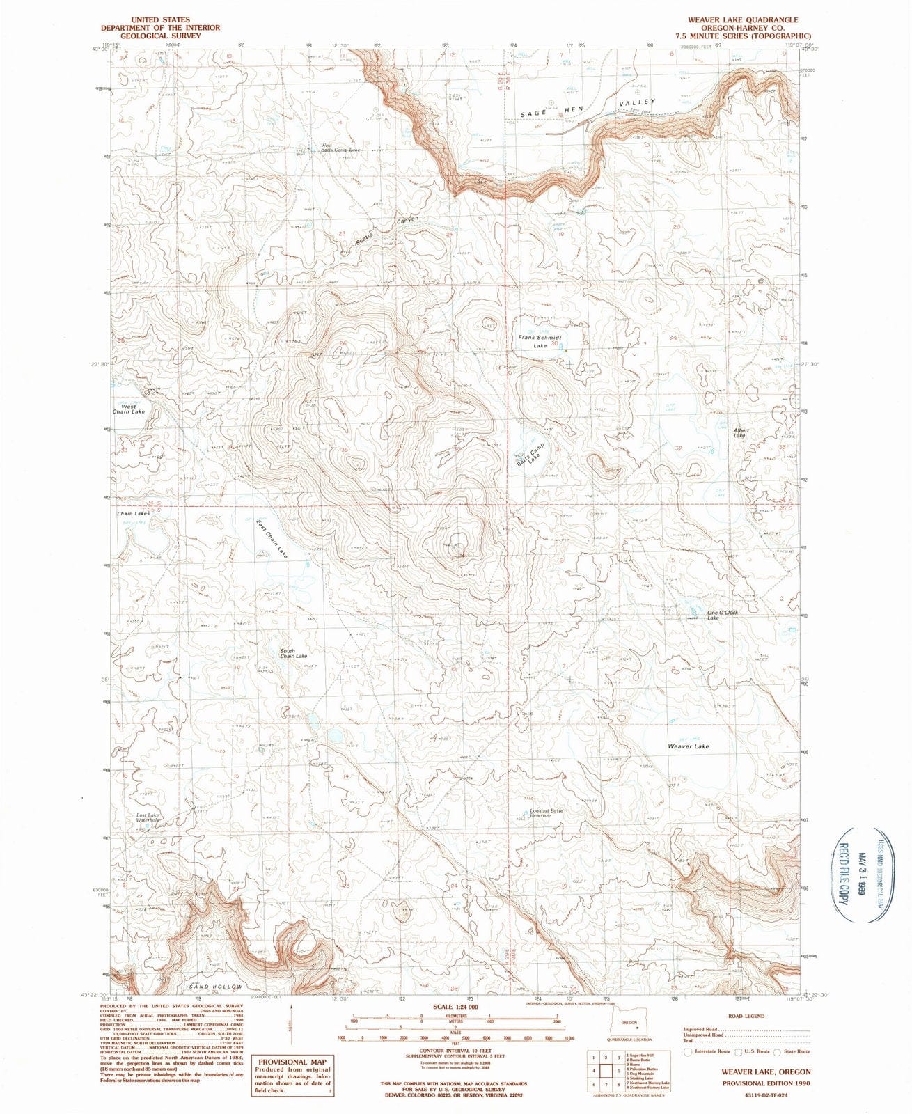 1990 Weaver Lake, OR - Oregon - USGS Topographic Map