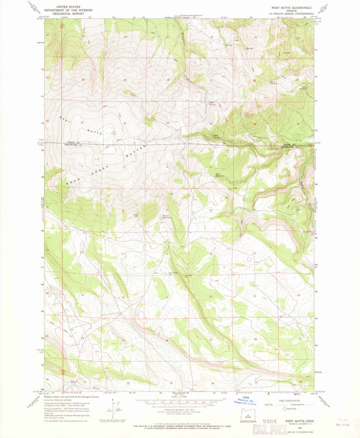 1967 West Butte, OR - Oregon - USGS Topographic Map