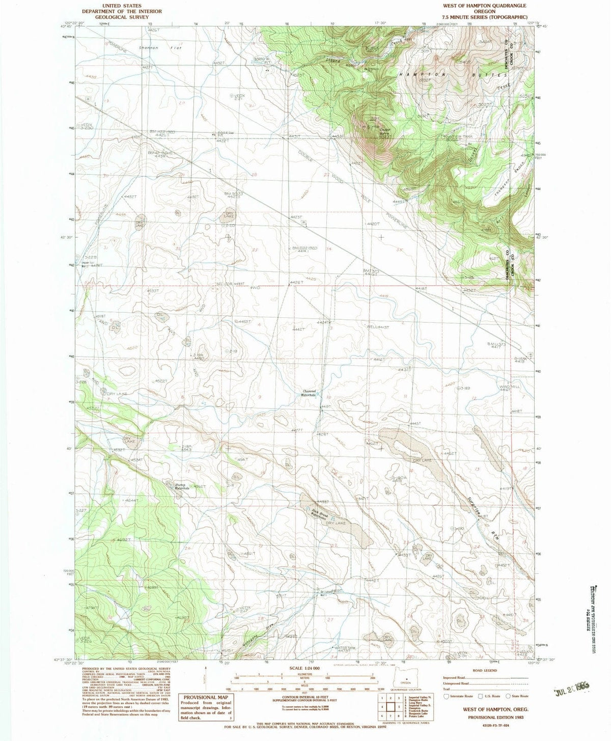 1983 West of Hampton, OR - Oregon - USGS Topographic Map