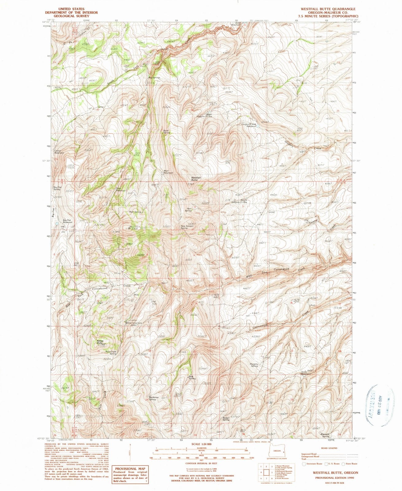 1990 Westfall Butte, OR - Oregon - USGS Topographic Map