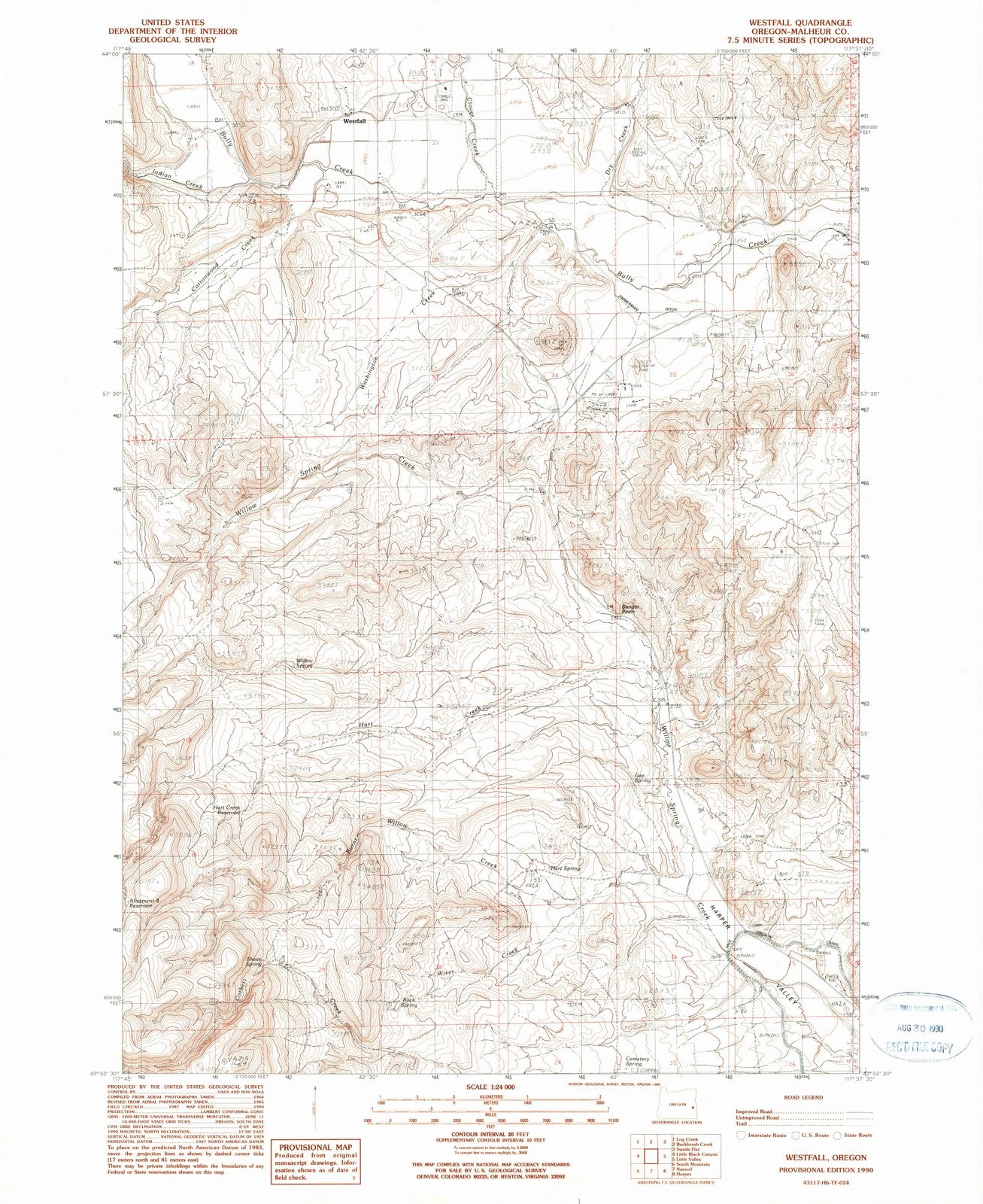 1990 Westfall, OR - Oregon - USGS Topographic Map