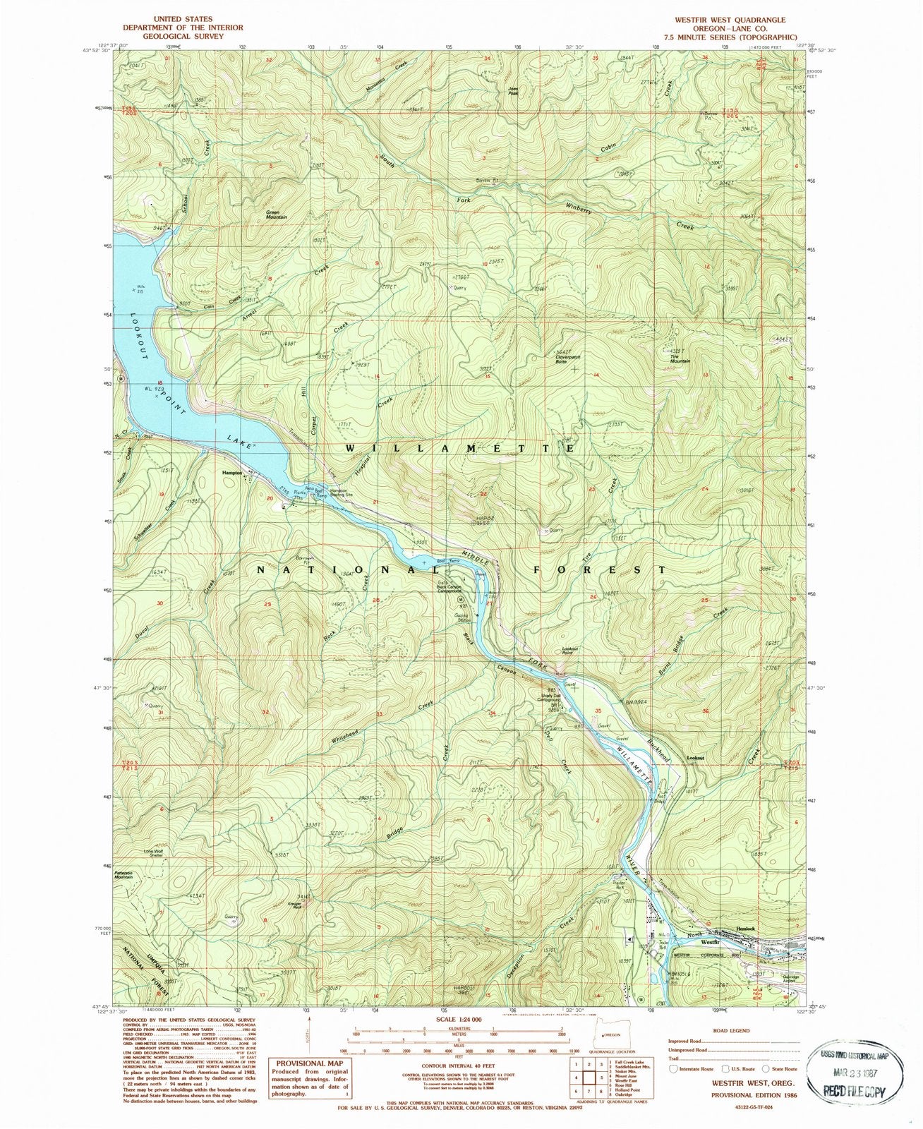 1986 Westfir West, OR - Oregon - USGS Topographic Map
