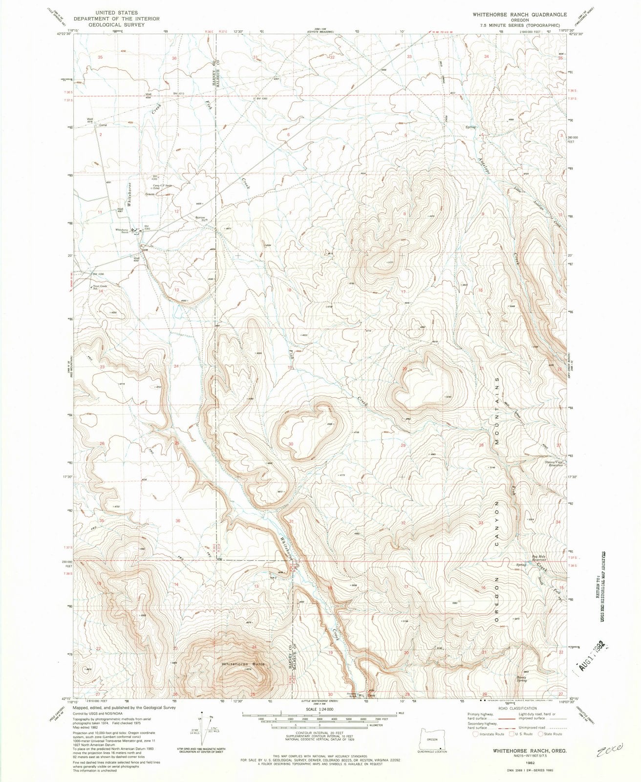 1982 Whitehorse Ranch, OR - Oregon - USGS Topographic Map