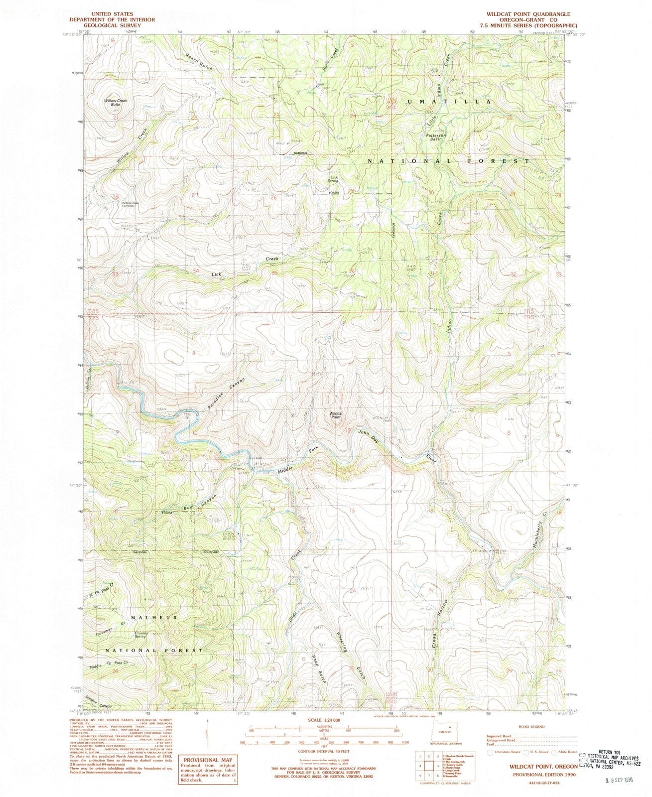 1990 Wildcat Point, OR - Oregon - USGS Topographic Map