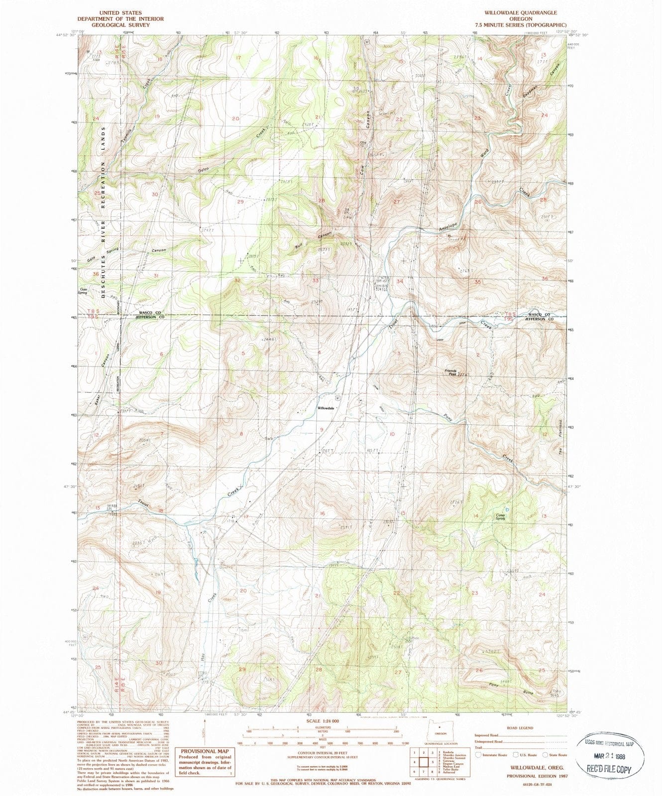 1987 Willowcreek, OR - Oregon - USGS Topographic Map