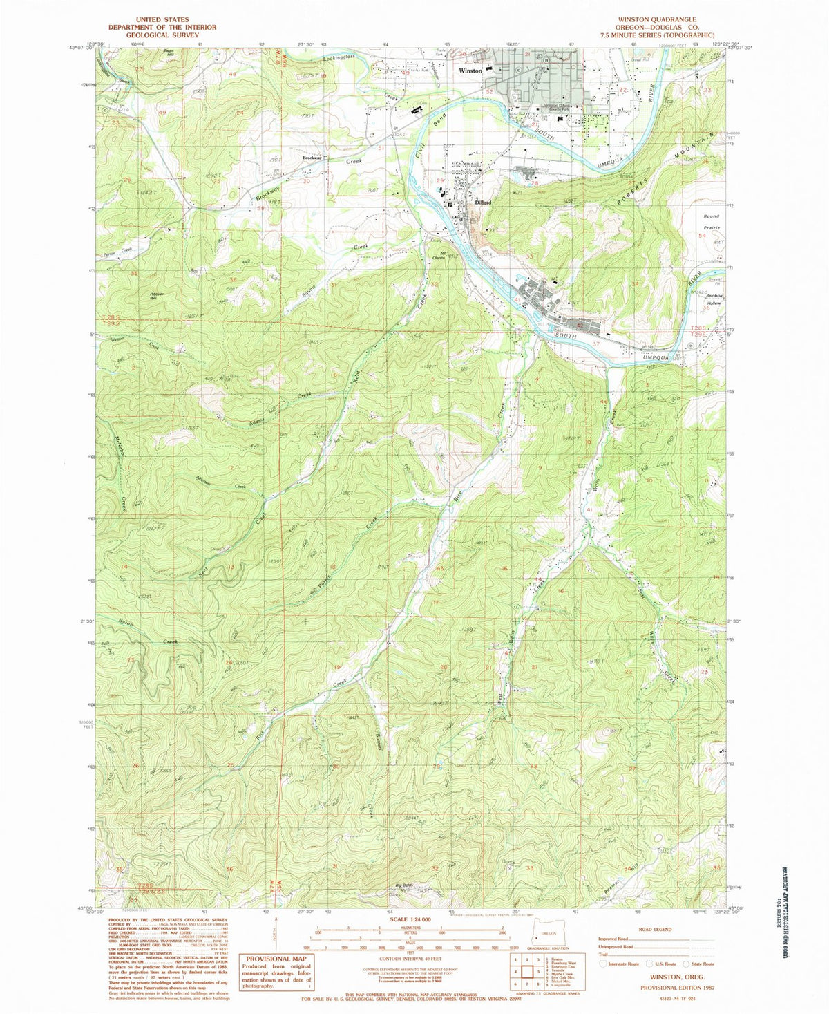 1987 Winston, OR - Oregon - USGS Topographic Map