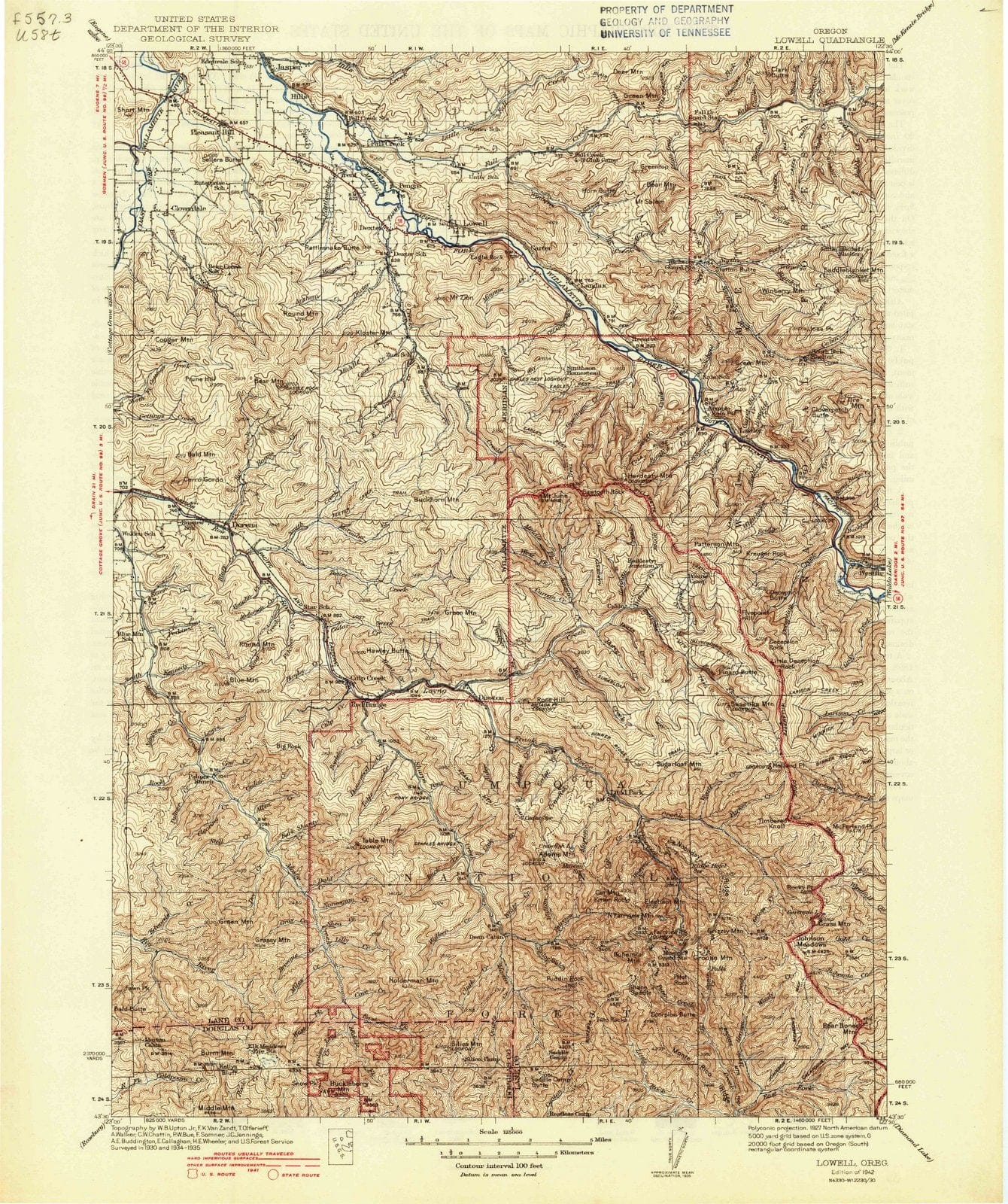1942 Lowell, OR - Oregon - USGS Topographic Map