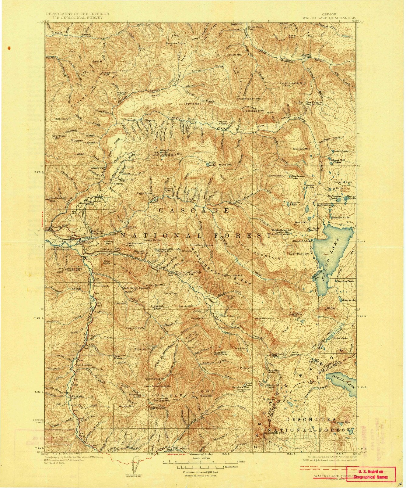 1925 Waldo Lake, OR - Oregon - USGS Topographic Map