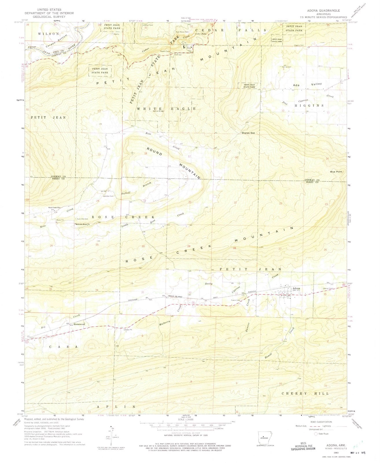 1961 Adona, AR - Arkansas - USGS Topographic Map