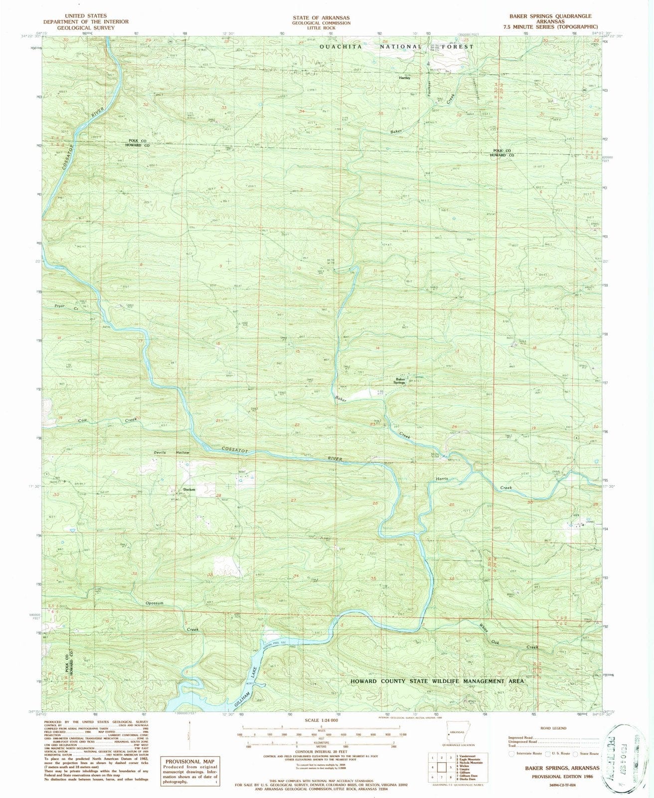 1986 Baker Springs, AR - Arkansas - USGS Topographic Map