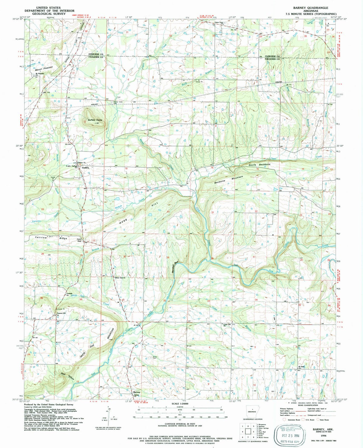 1994 Barney, AR - Arkansas - USGS Topographic Map
