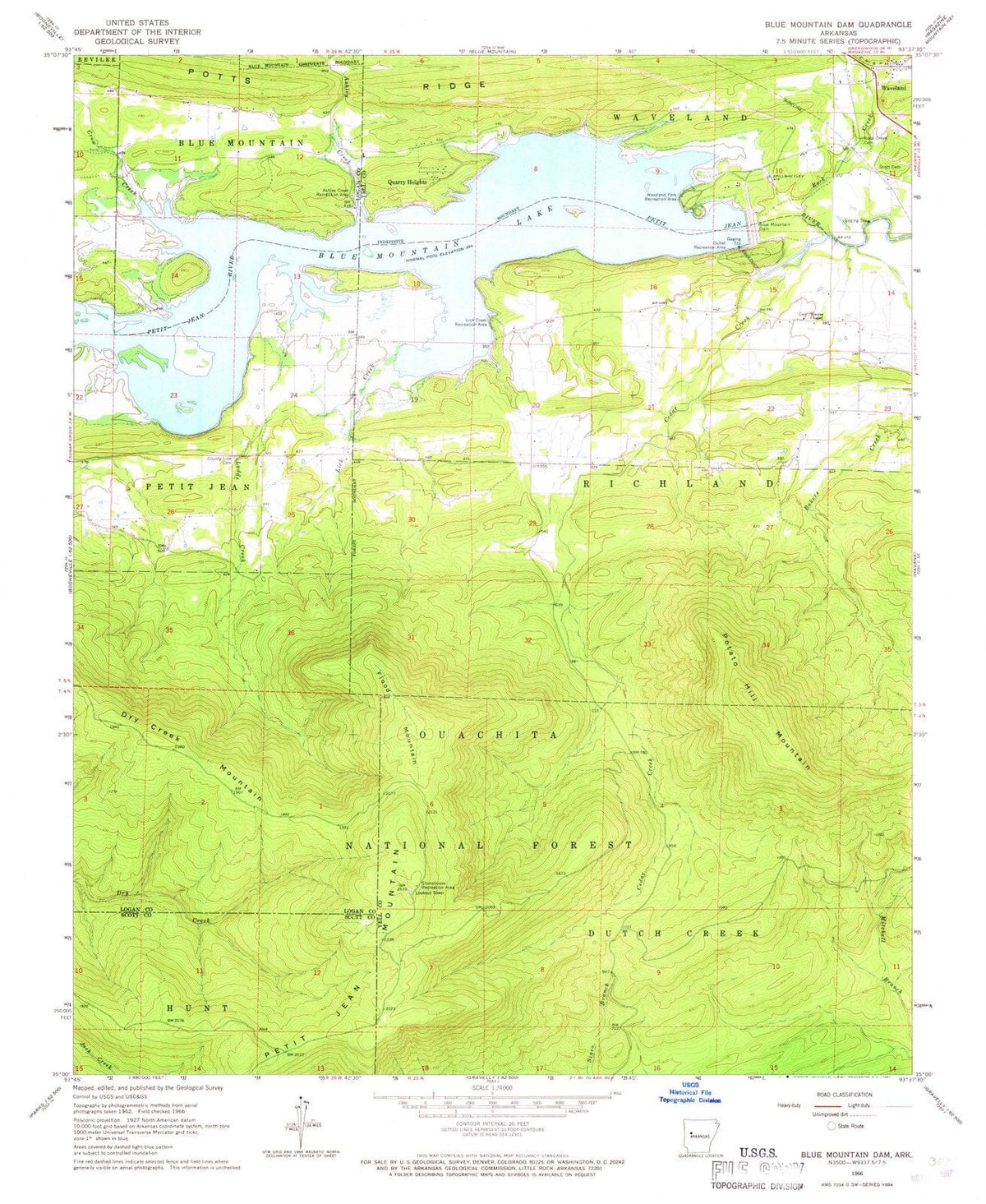 1966 Blue Mountainam, AR - Arkansas - USGS Topographic Map