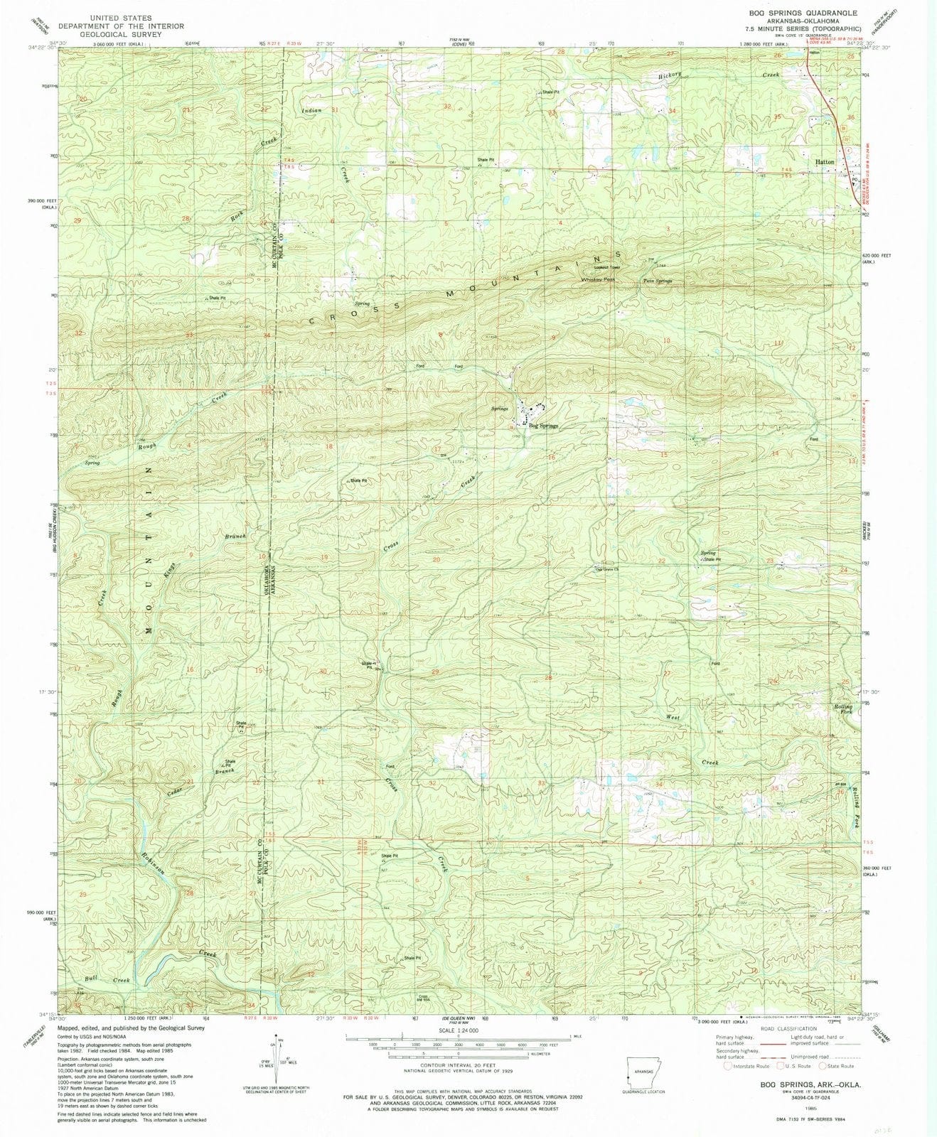 1985 Bog Springs, AR - Arkansas - USGS Topographic Map