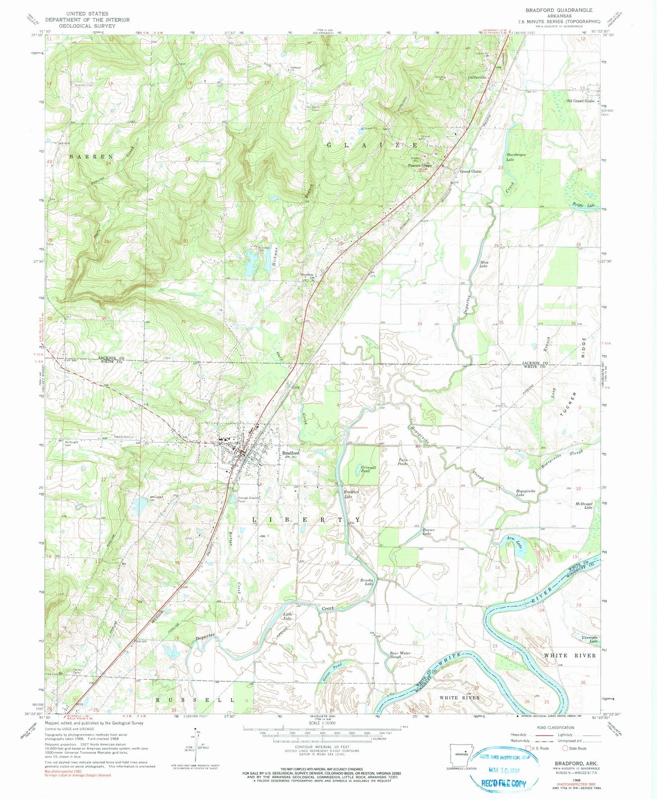 1968 Bradford, AR - Arkansas - USGS Topographic Map