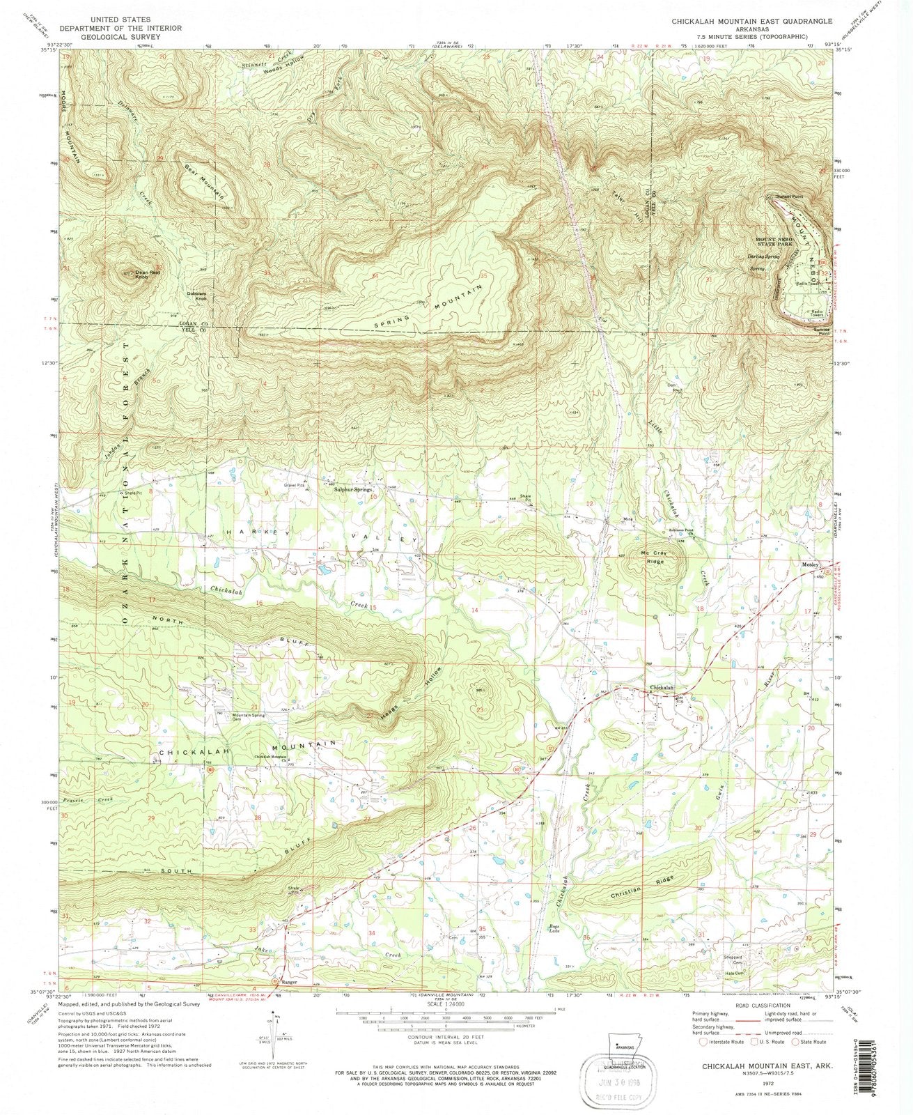 1972 Chickalah Mountain East, AR - Arkansas - USGS Topographic Map