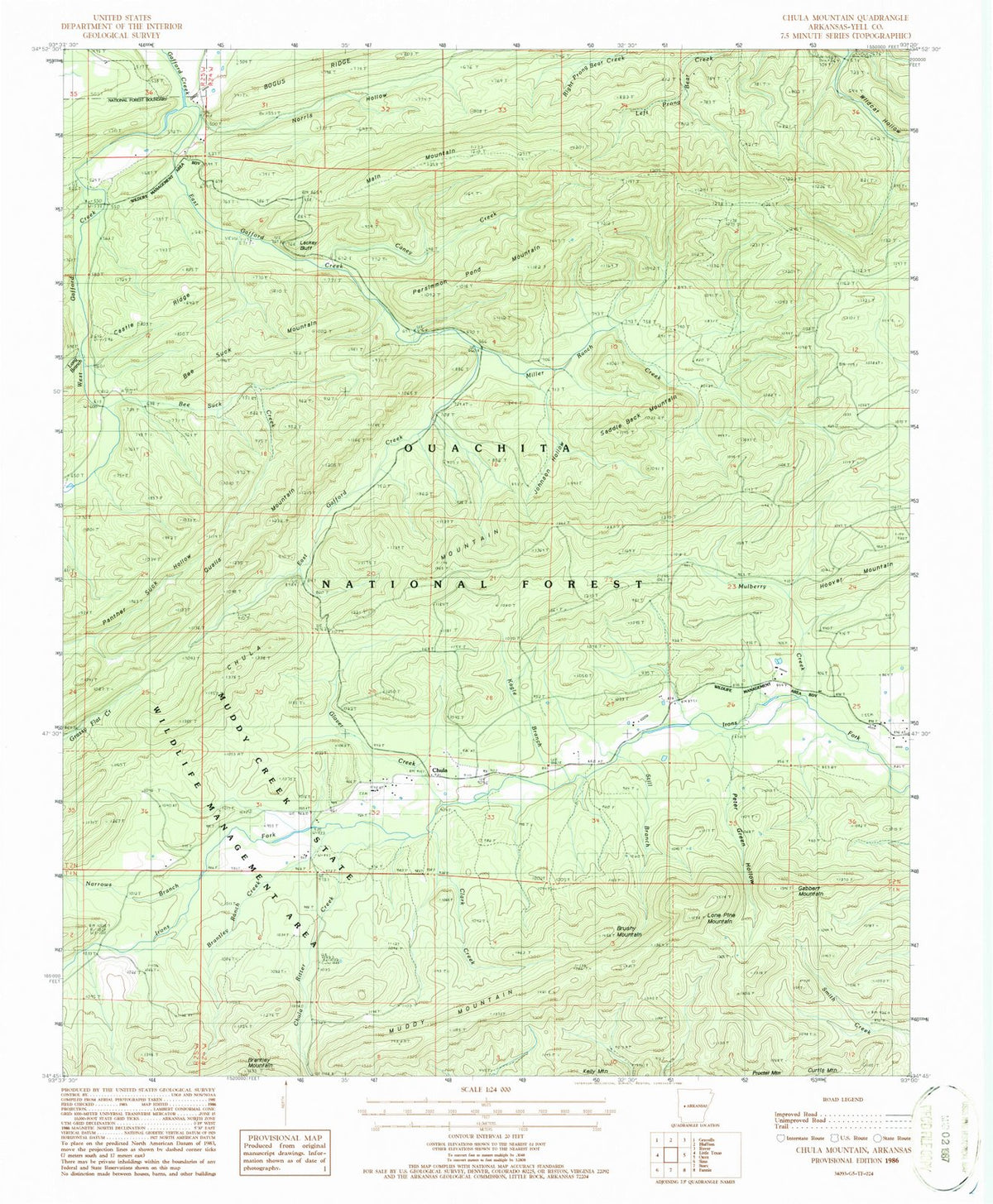 1986 Chula Mountain, AR - Arkansas - USGS Topographic Map
