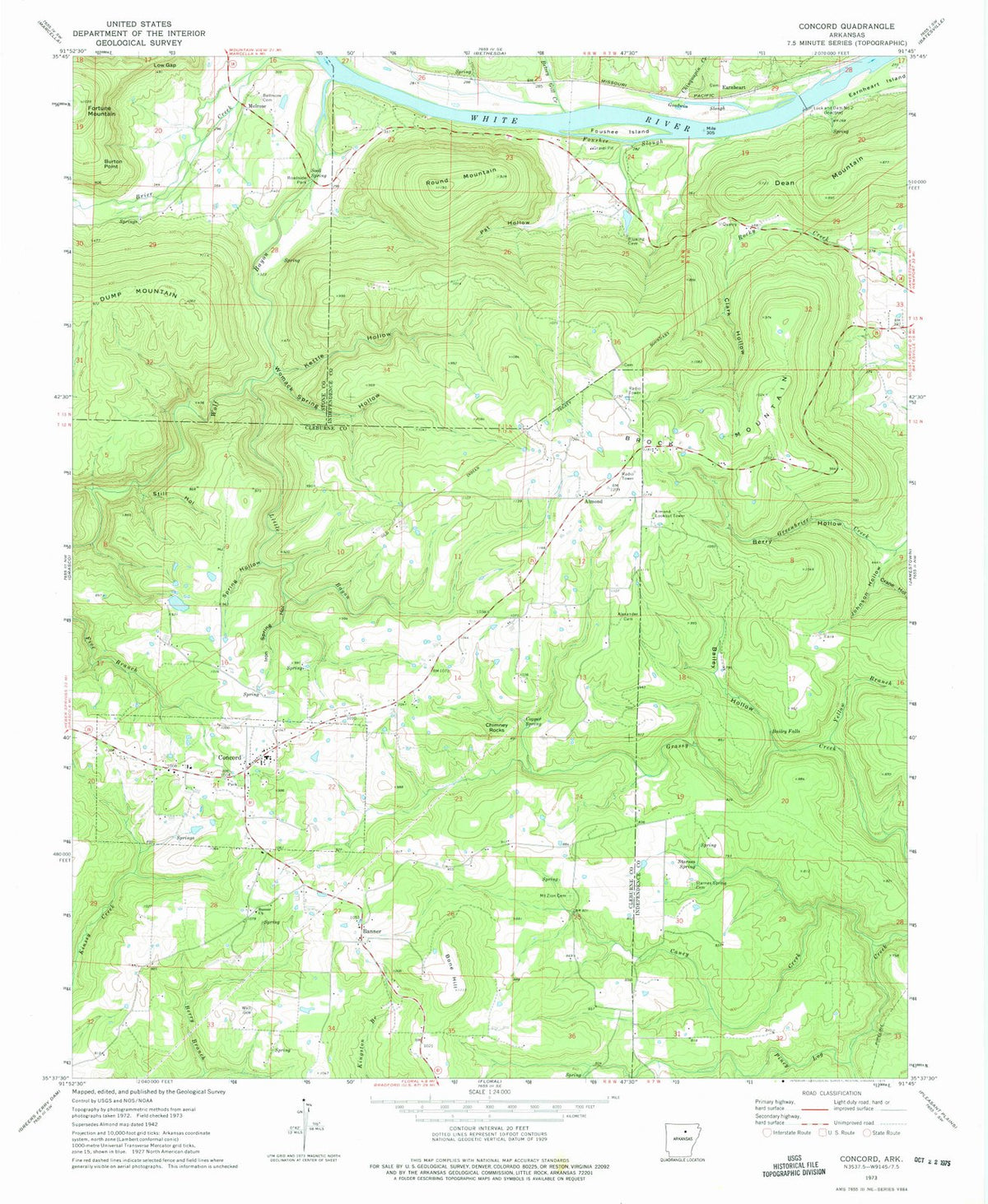 1973 Concord, AR - Arkansas - USGS Topographic Map