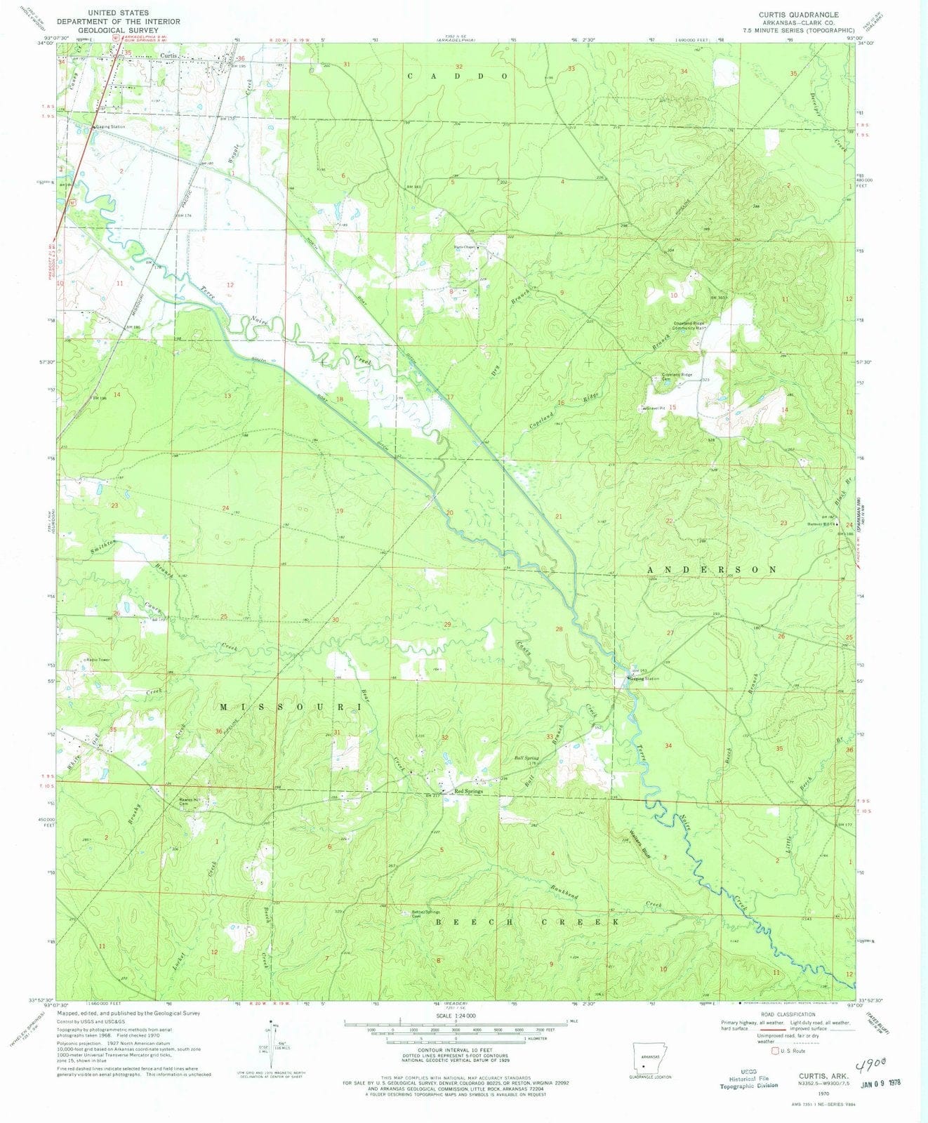 1970 Curtis, AR - Arkansas - USGS Topographic Map