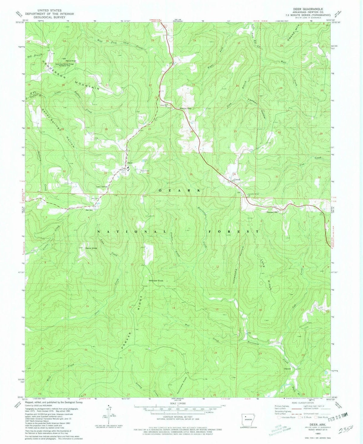 1980 Deer, AR - Arkansas - USGS Topographic Map