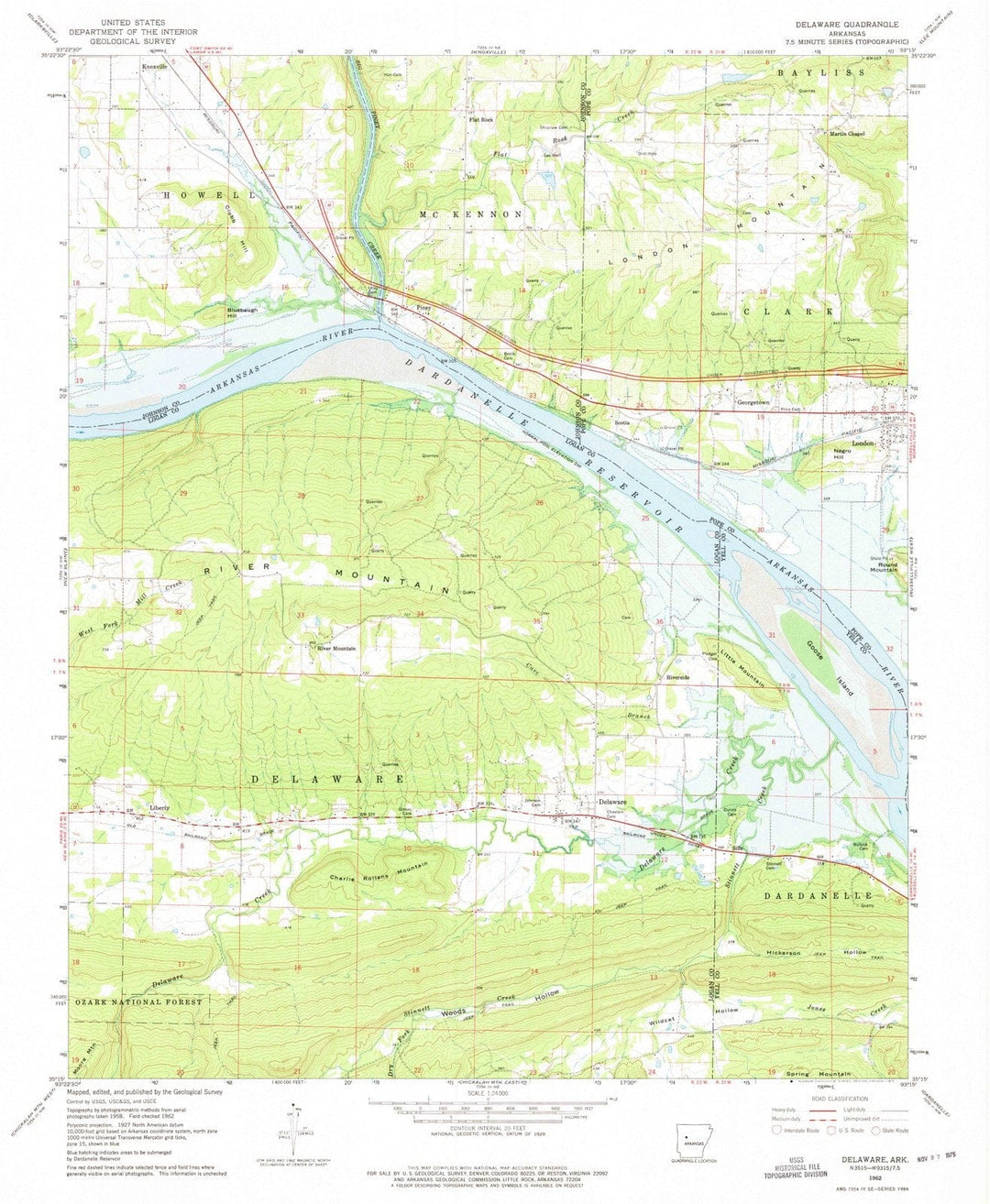 1962 Delaware, AR - Arkansas - USGS Topographic Map