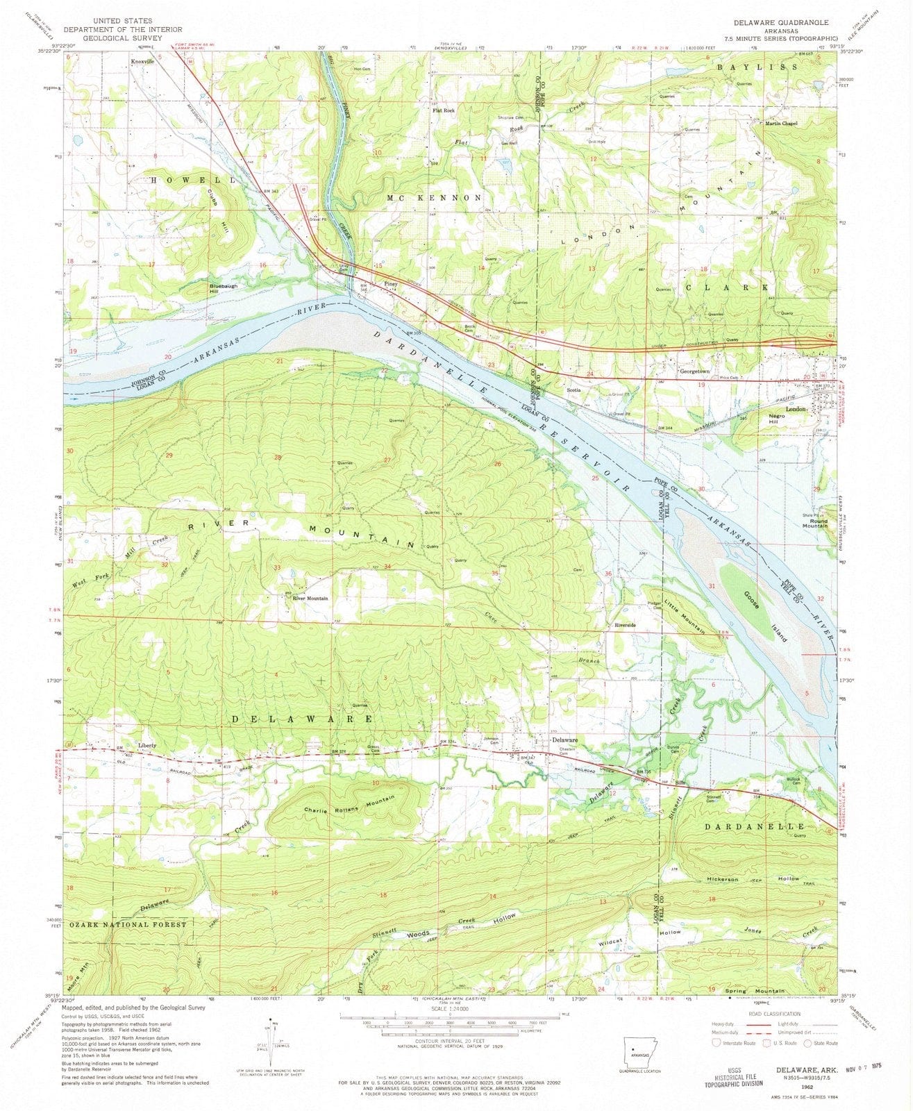 1962 Delaware, AR - Arkansas - USGS Topographic Map