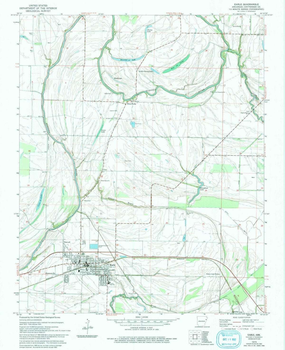 1974 Earle, AR - Arkansas - USGS Topographic Map